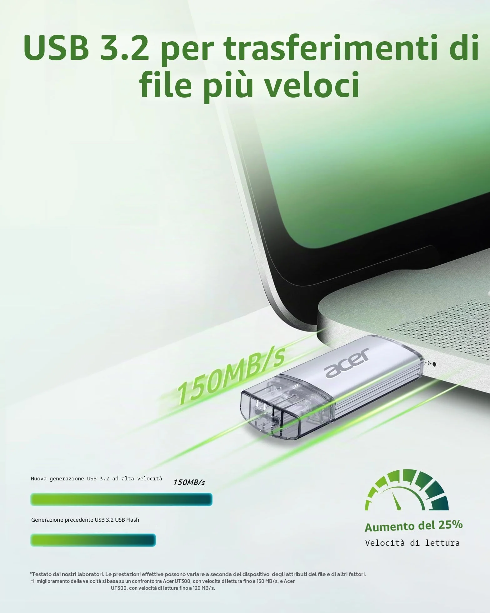Acer Chiavetta USB UT300 256GB USB 3.2 Gen1 Fino a 150MB/s con Doppia Porta Tipo-A & Tipo-C Chiavetta USB per PC/Laptop/MacBook/Smartphone