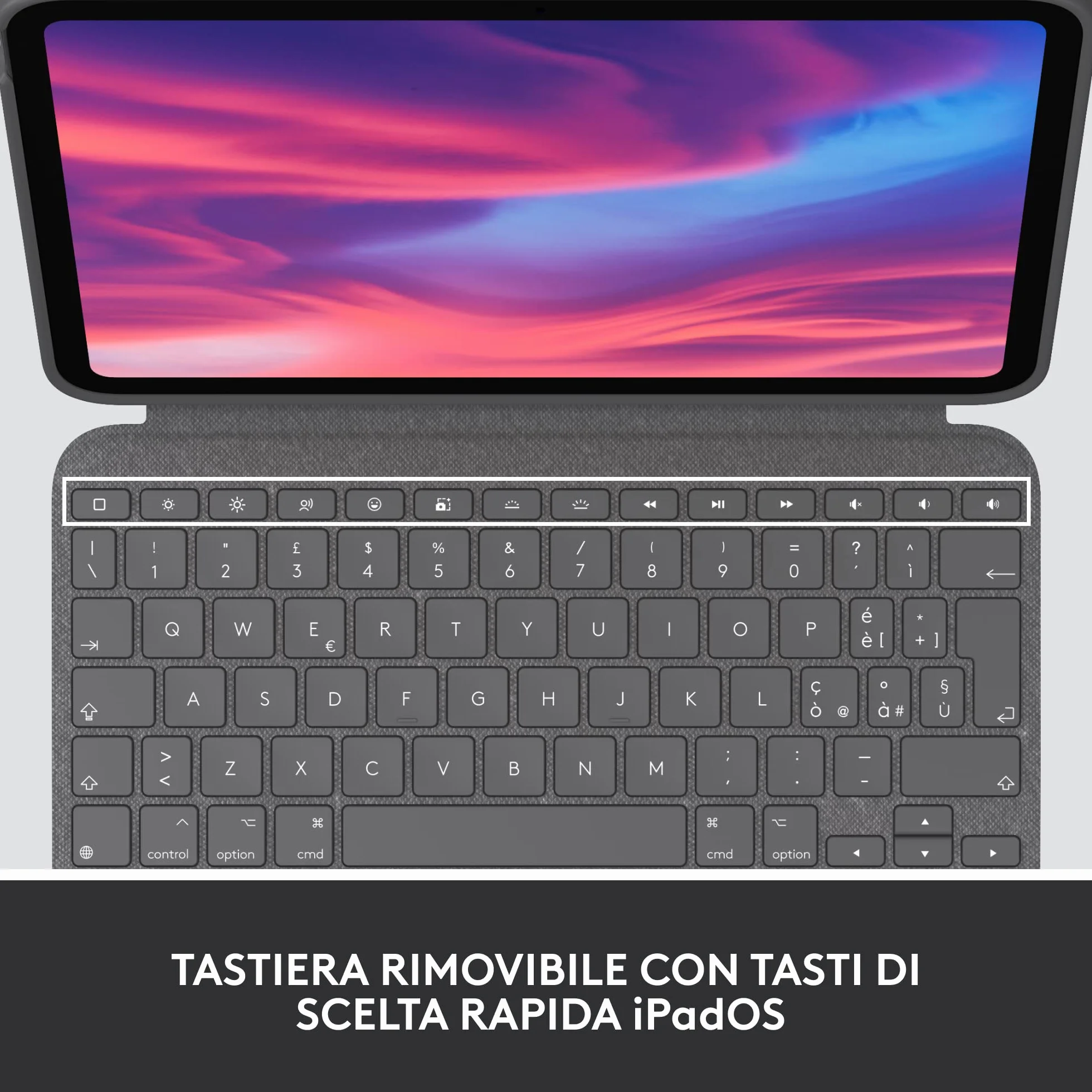 Logitech Combo Touch, custodia con tastiera rimovibile per iPad (10a generazione e A16)ampio trackpad di precisione, tastiera standard retroilluminata e tecnologia Smart Connector,ITA QWERTY - Grigio
