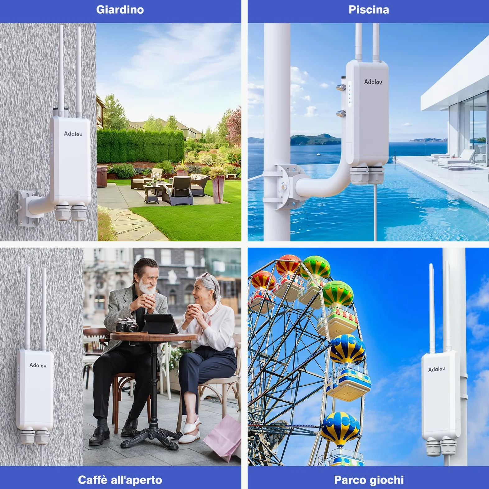 AdaLov Gigabit Access Point Wireless Esterno, Punto di Accesso WiFi a Lungo Raggio, 1200Mbps Dual Band 2.4/5.8GHz, Impermeabile IP66, Ripetitore WiFi per Negozio/Giardino/Garage/Scuola/Camper,48V PoE