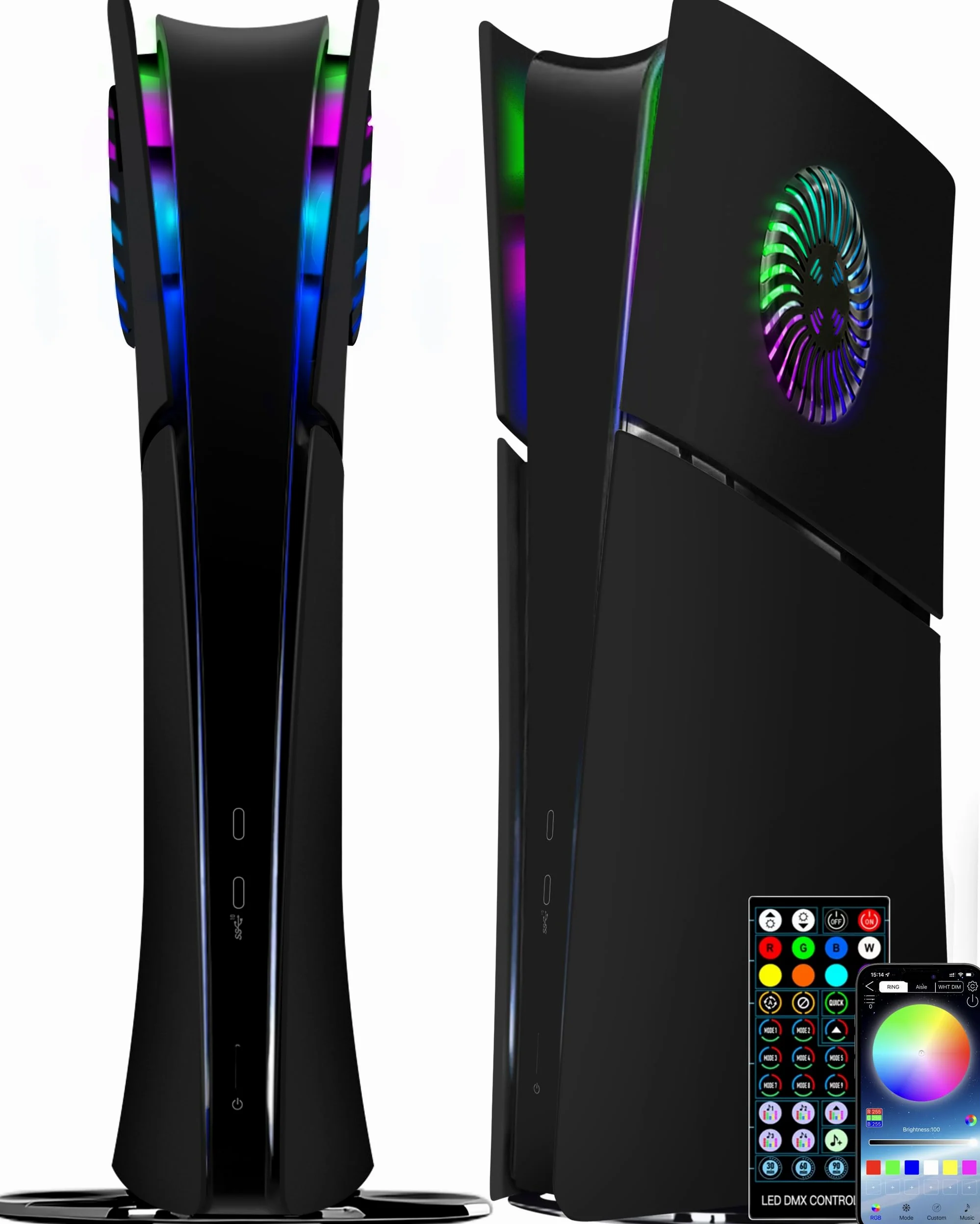 Joso Pannello frontale per PS5 Slim Digital Edition, custodia di ricambio antigraffio antipolvere con anello RGB, copertura adatta per PS5 Slim Digital Version, piastre per PS5 Slim Accessori - Nero