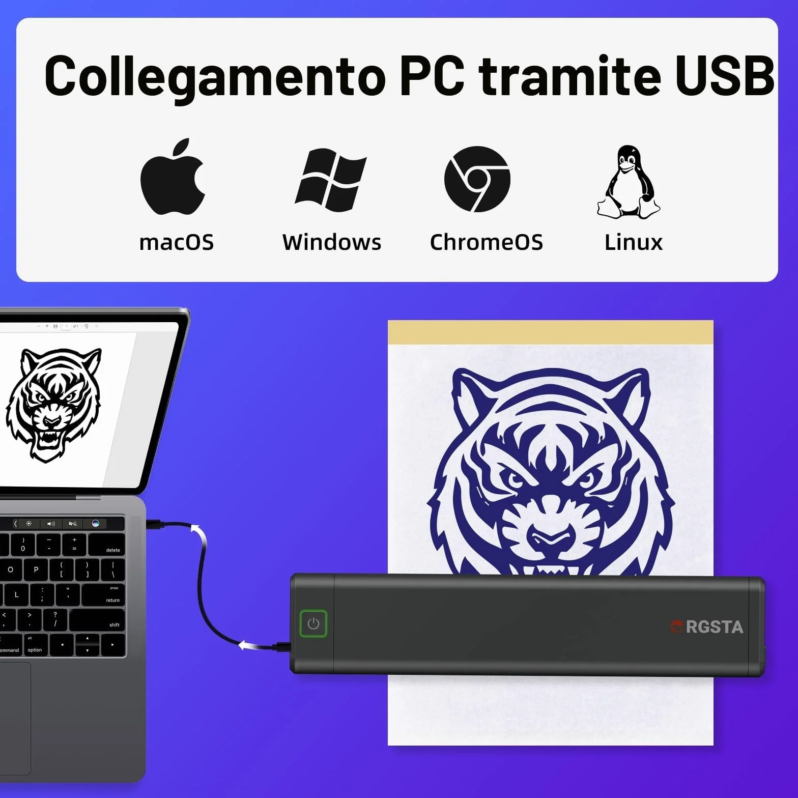 ORGSTA S008 Stampante per Tatuaggi Termica Bluetooth, Trasferimento Stencil Portatile