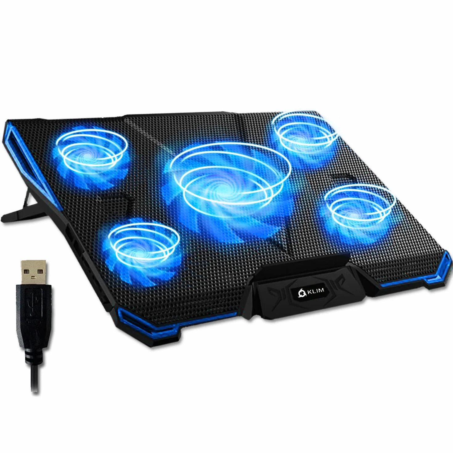 KLIM Cyclone Base di Raffreddamento PC Portatile 5 Ventole Supporto Raffreddatore Cooling Pad Gaming PS5 PS4 Xbox One Blu