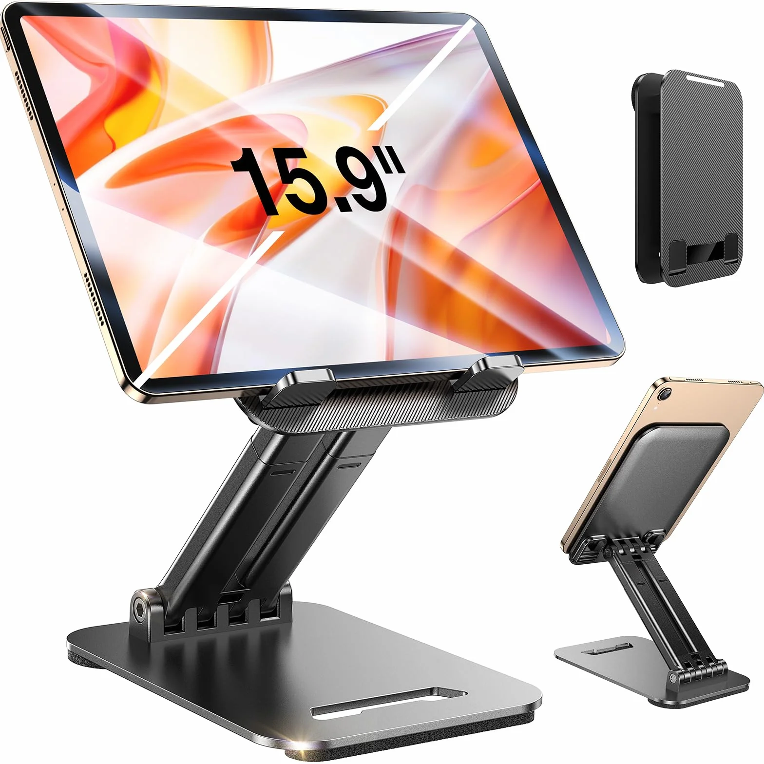 Regolabile Supporto Tablet per Telefono Da Tavolo in Metallo Pieghevole 4-15.9" iPad Samsung iPhone