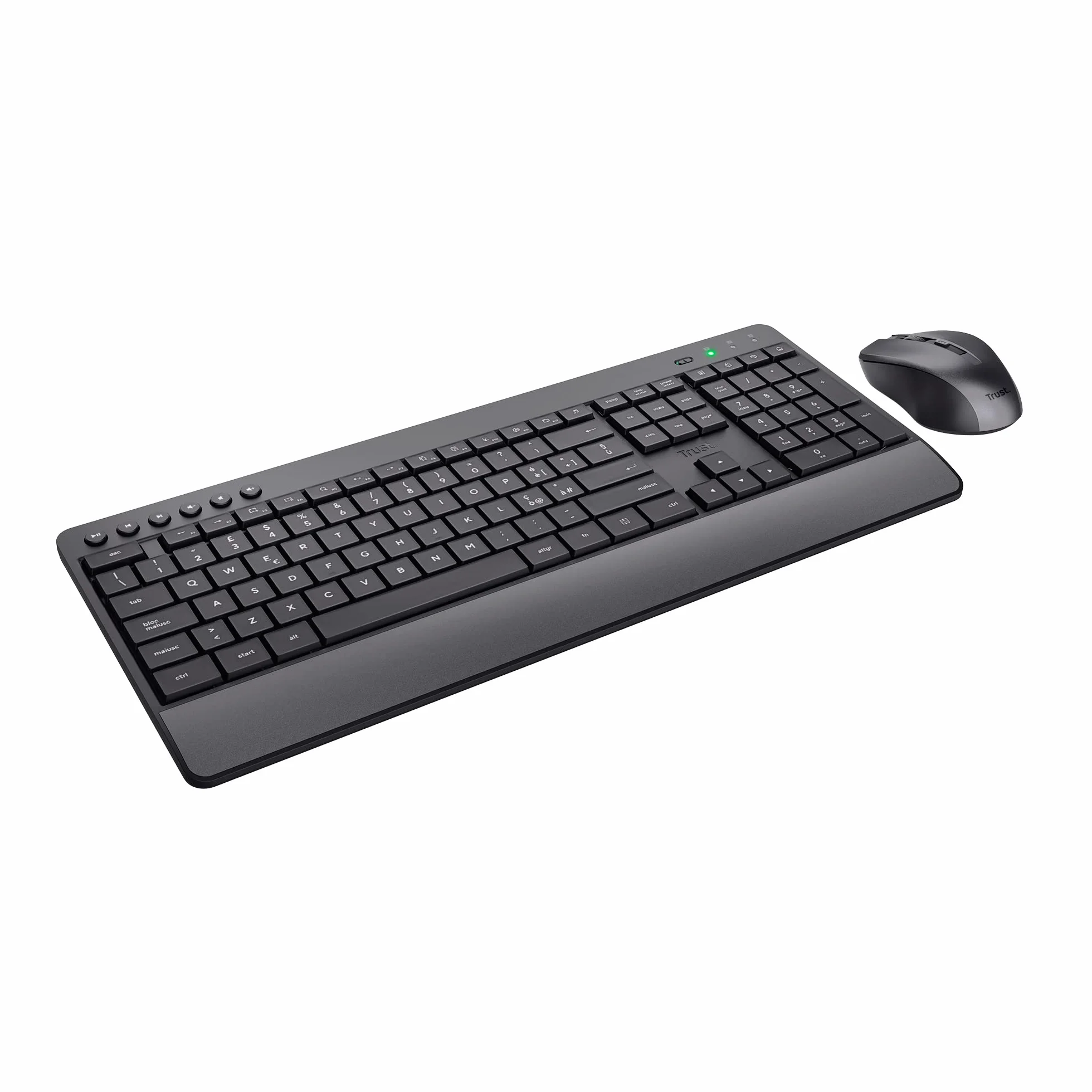Trust Trezo Tastiera e Mouse Wireless, Layout Italiano QWERTY, Design Sostenibile, Combo Silenzioso e Ergonomico, Durata Batteria 48 Mesi, 2.4 GHz, Ricevitore USB, Resistenza ai Liquidi, PC, Laptop