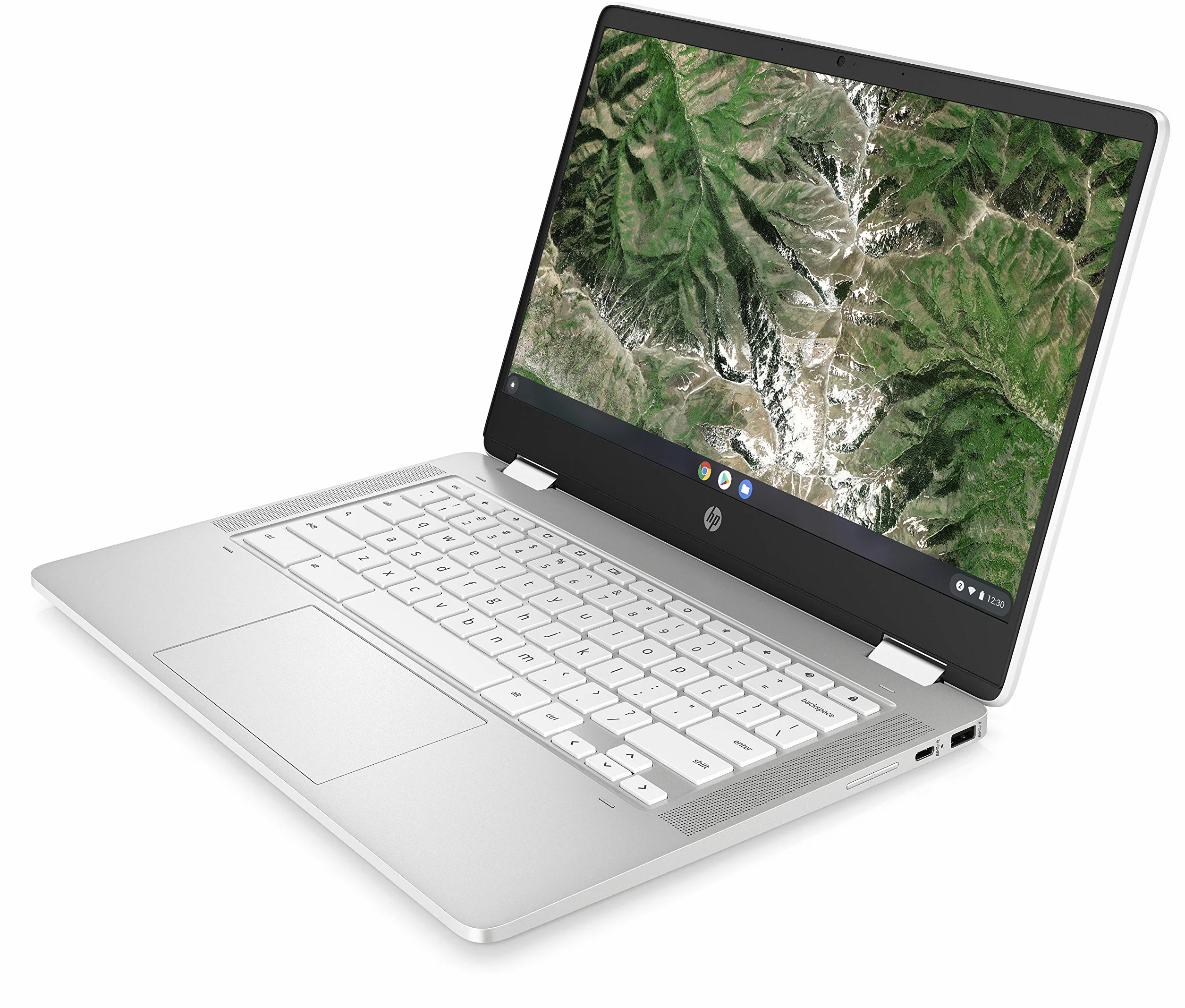 HP Chromebook x360 - Computer portatile da 14" Touch, Intel Celeron N4120, 4 GB DDR4 di RAM, 64 GB eMMC, Intel UHD Graphics 600, Sistema operativo ChromeOS, Tastiera QWERTZ, Germini, Bianco