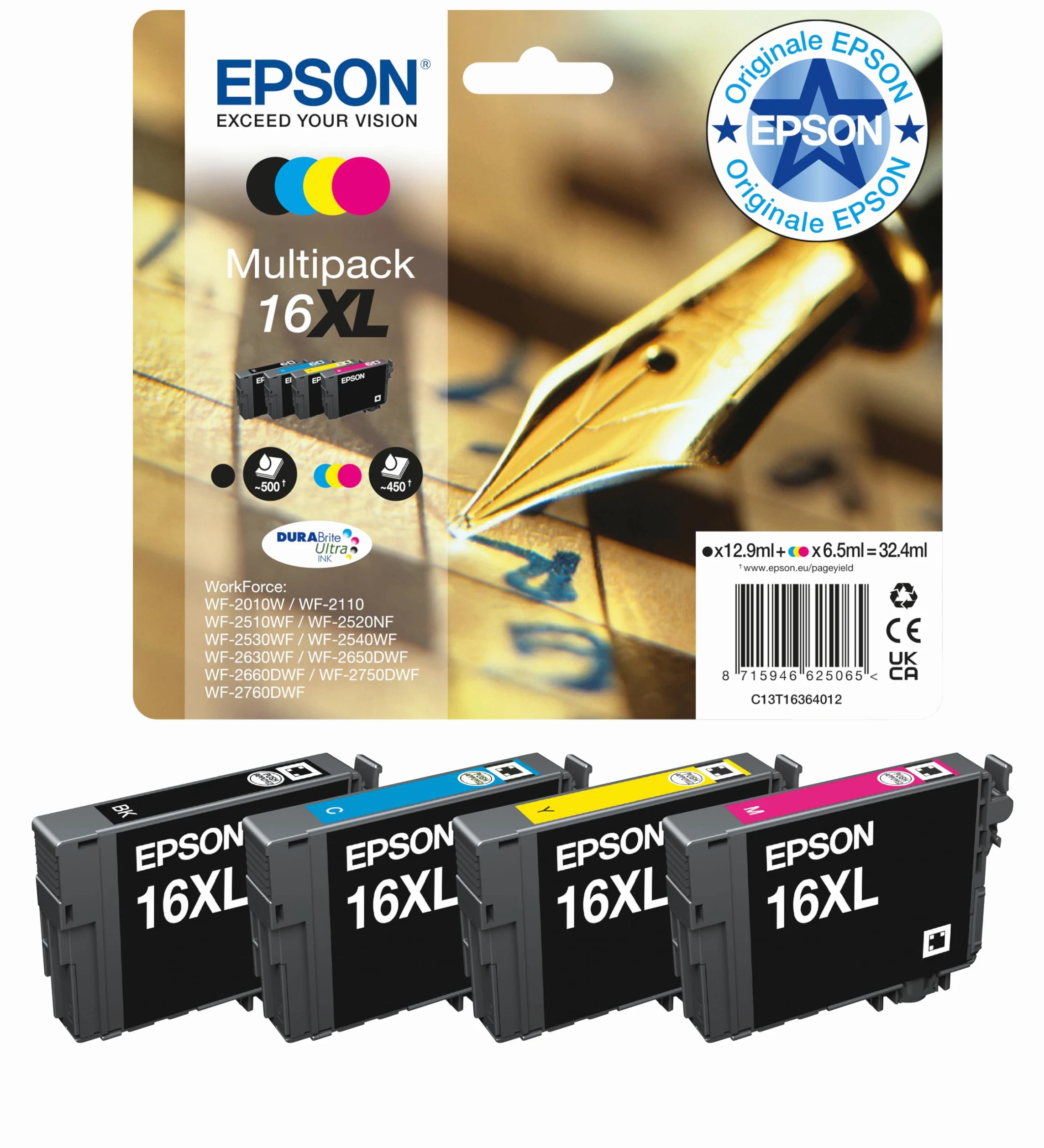 Epson Penna e Cruciverba Serie 16XL, DURABrite Ultra Ink - Cartuccia d'Inchiostro, Multipack Nero, Ciano, Magenta, Giallo, Formato XL