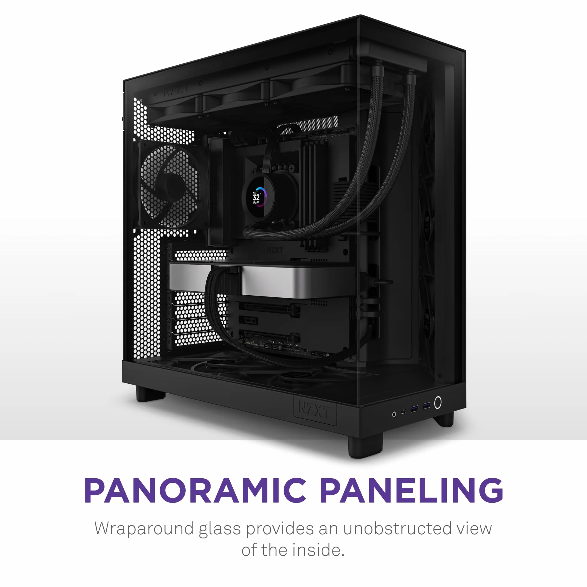 NZXT H6 Flow, CC-H61FB-01, Case Mid-Tower Compatto a Doppia Camera con Flusso d'Aria, Pannelli in Vetro Panoramico, Flusso d'Aria ad Alte Prestazioni, Include 3 Ventole da 120 mm, Nero | Case ATX compatto a doppia camera con vetro panoramico e 3 ventole 1