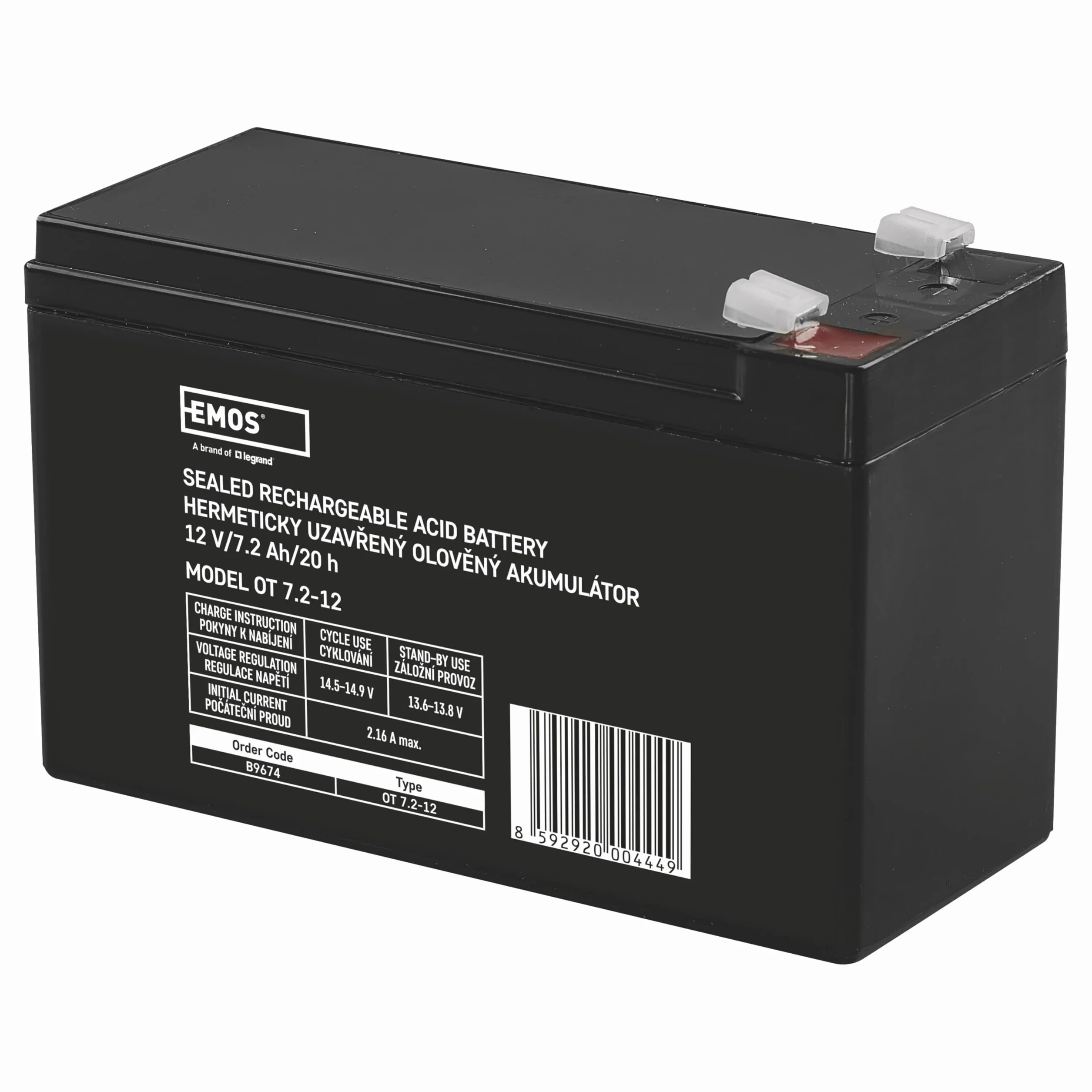 EMOS Batteria al piombo senza manutenzione 12V 7,2Ah AGM Faston 6,3mm UPS allarme 151x65x94mm