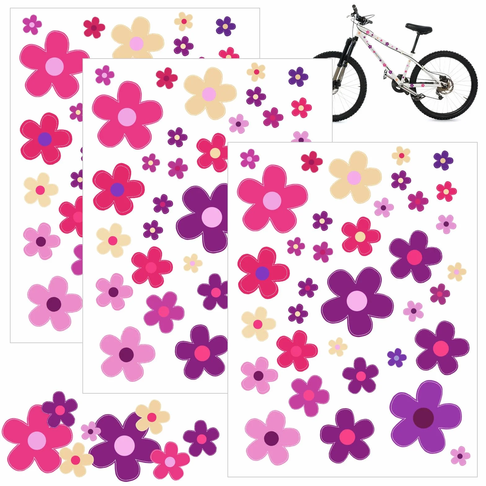 105 adesivi a forma di fiore, per bicicletta, per computer portatile, auto, moto, 105 pezzi