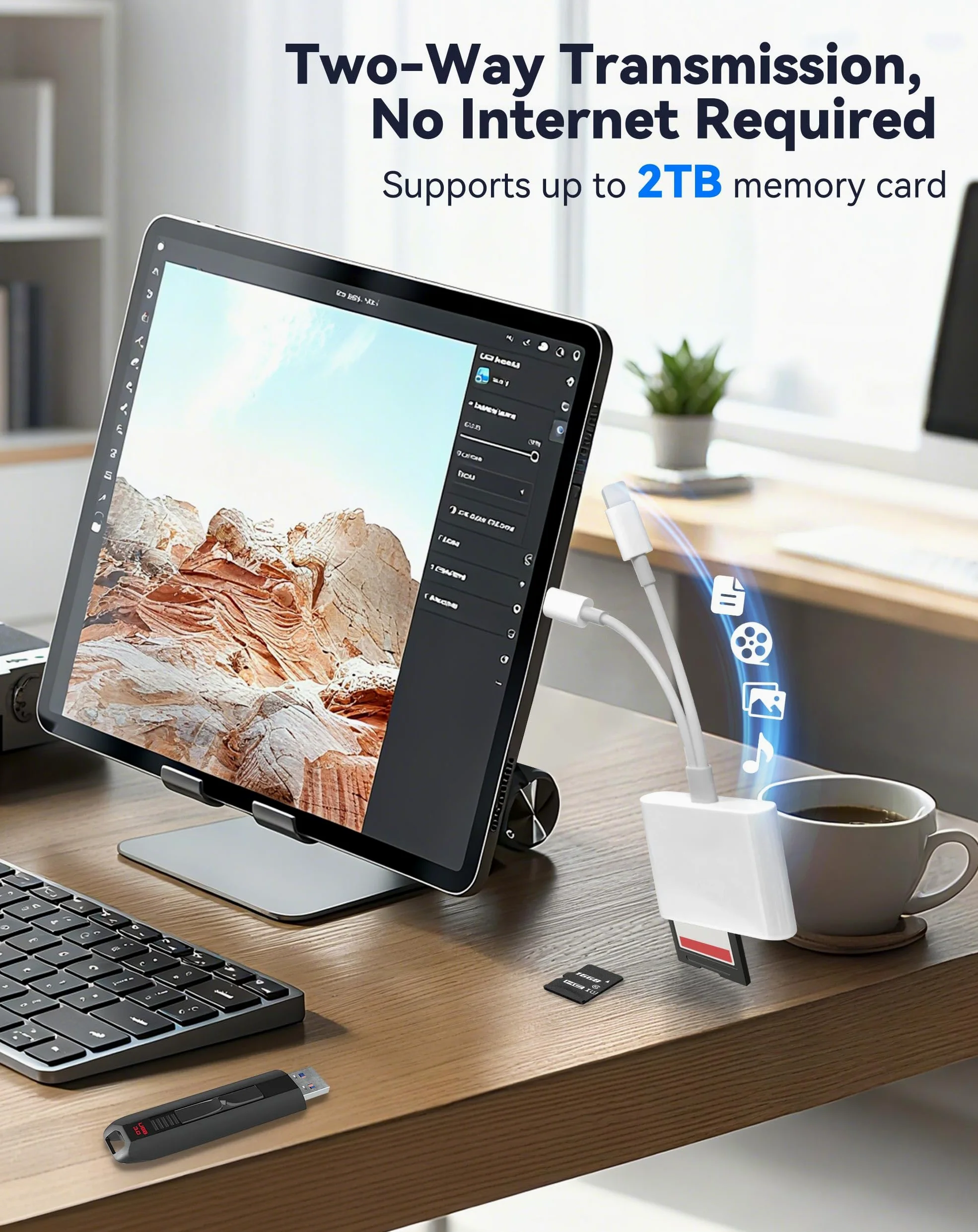 Lettore di schede SD per iPhone, iPad, USB-C e lettore di schede di memoria a doppia porta, trasferimento USB 3.0 ad alta velocità, non richiede app o driver, adattatore per fotocamera supporta SD