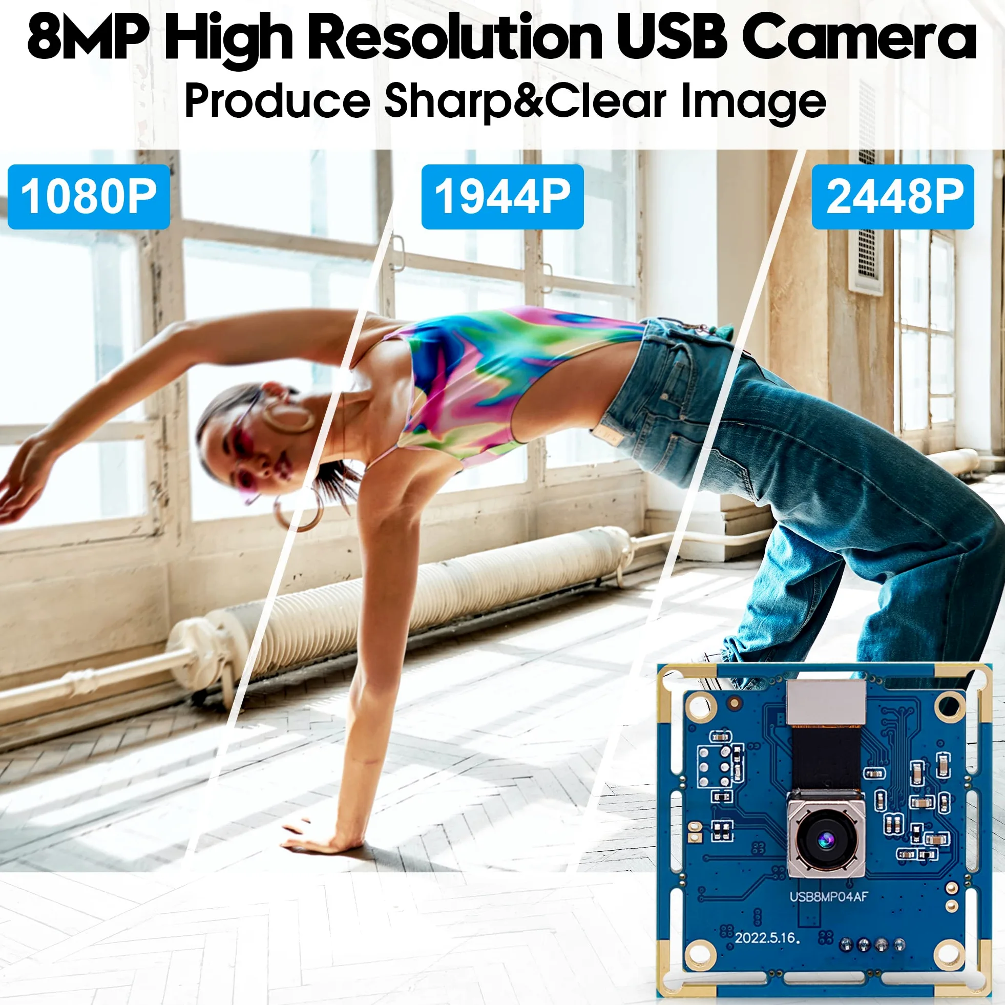 ELP Telecamera USB da 8 MP - Autofocus 4K PC e Raspberry Pi Mini UVC USB2.0 Scheda Webcam IMX179 Fotocamera Industriale Lightburn per Laptop