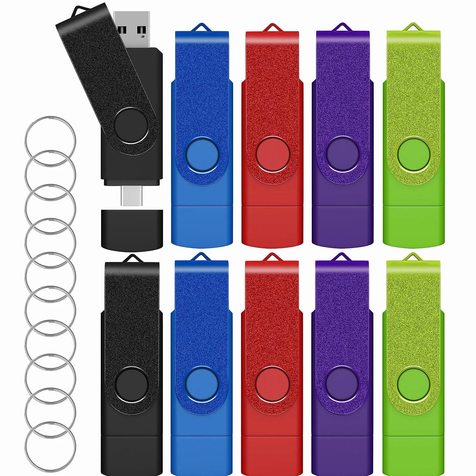 AreTop Chiavetta USB C da 64 GB, doppia chiavetta USB 2.0 da 64 GB, design girevole, 2 in 1, portatile, di tipo C, per smartphone Android, computer, MacBook, tablet, PC, confezione da 10