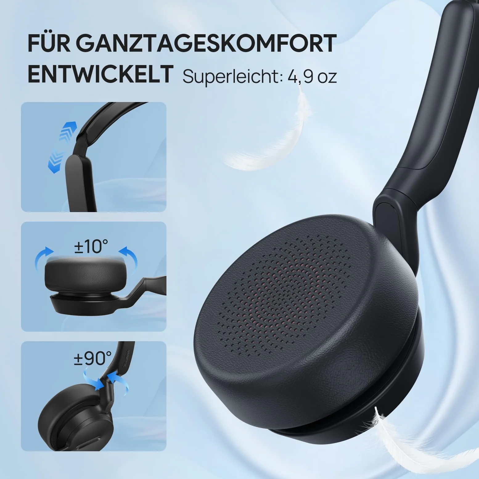 Yealink UH42 Dual Headset USB con microfono di cancellazione del rumore, cuffie stereo cablate con adattatore USB-C/A per PC, laptop, lavoro, ufficio, call center squadre certificate
