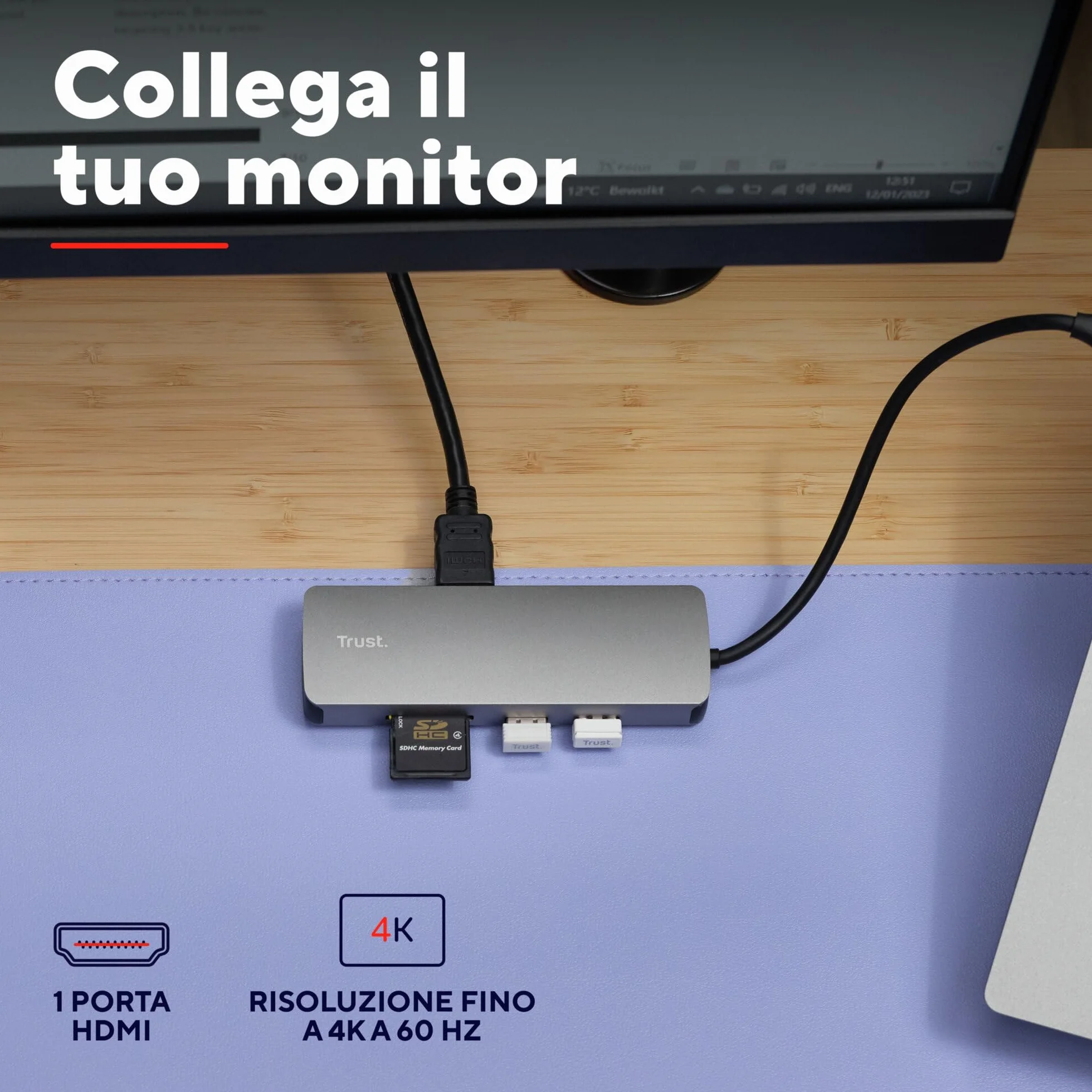 Trust Vylor Hub USB C 8-in-1 Adattatore HDMI 4K@60Hz, Gigabit Ethernet, Lettore di Schede MicroSD/SD, USB-C USB-A, Porta di Ricarica 100W, Docking Station PC Computer Portatili Dell HP MacBook
