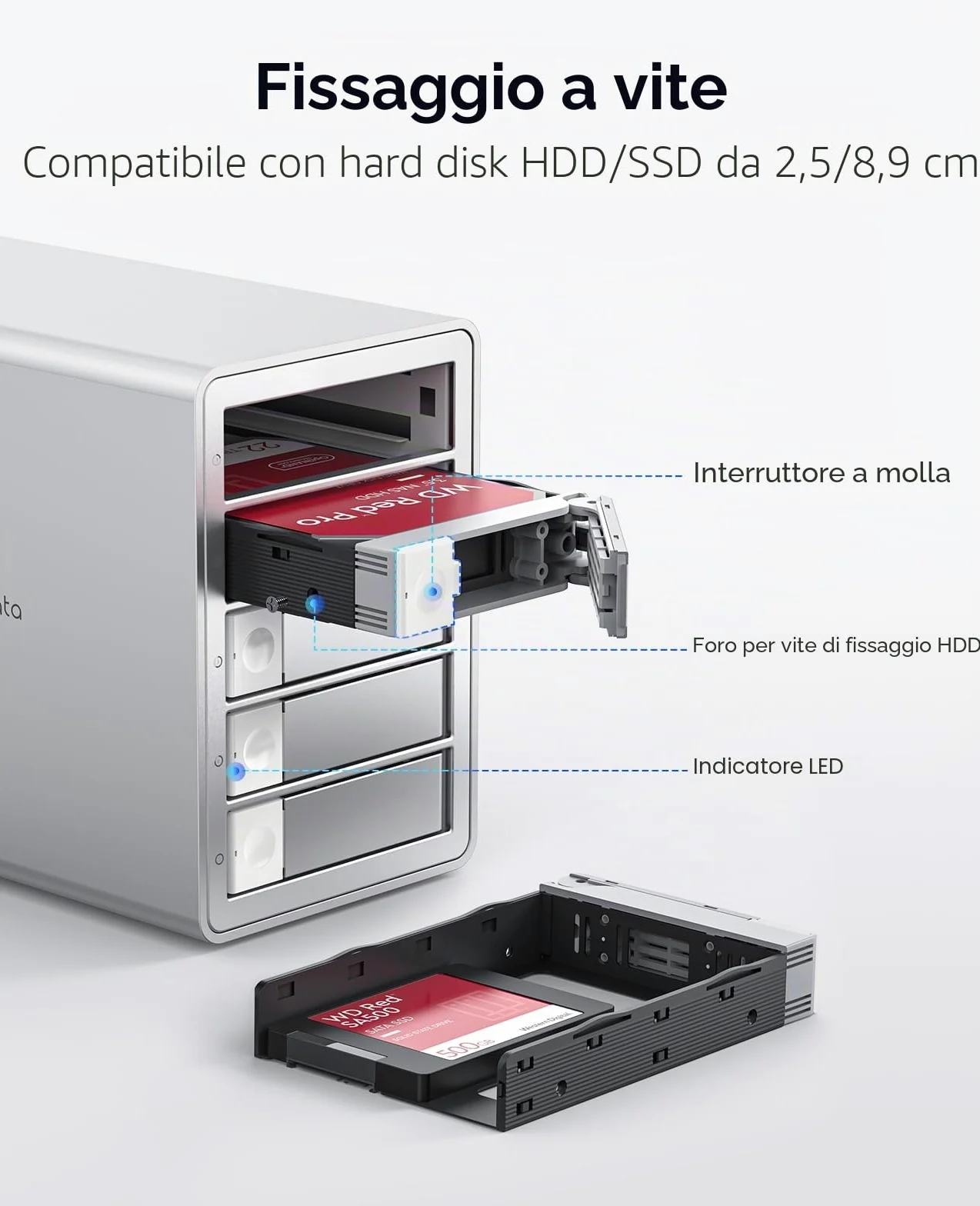 ORICO Enclosure RAID 5 Alloggiamenti per Dischi Rigidi HDD/SSD SATA da 2,5/3,5 Pollici Fino a 5 x 22 TB, Docking Station USB 3.0 in Alluminio per Dischi Rigidi, Supporta RAID 0/1/5/10/PM (9958RU3)