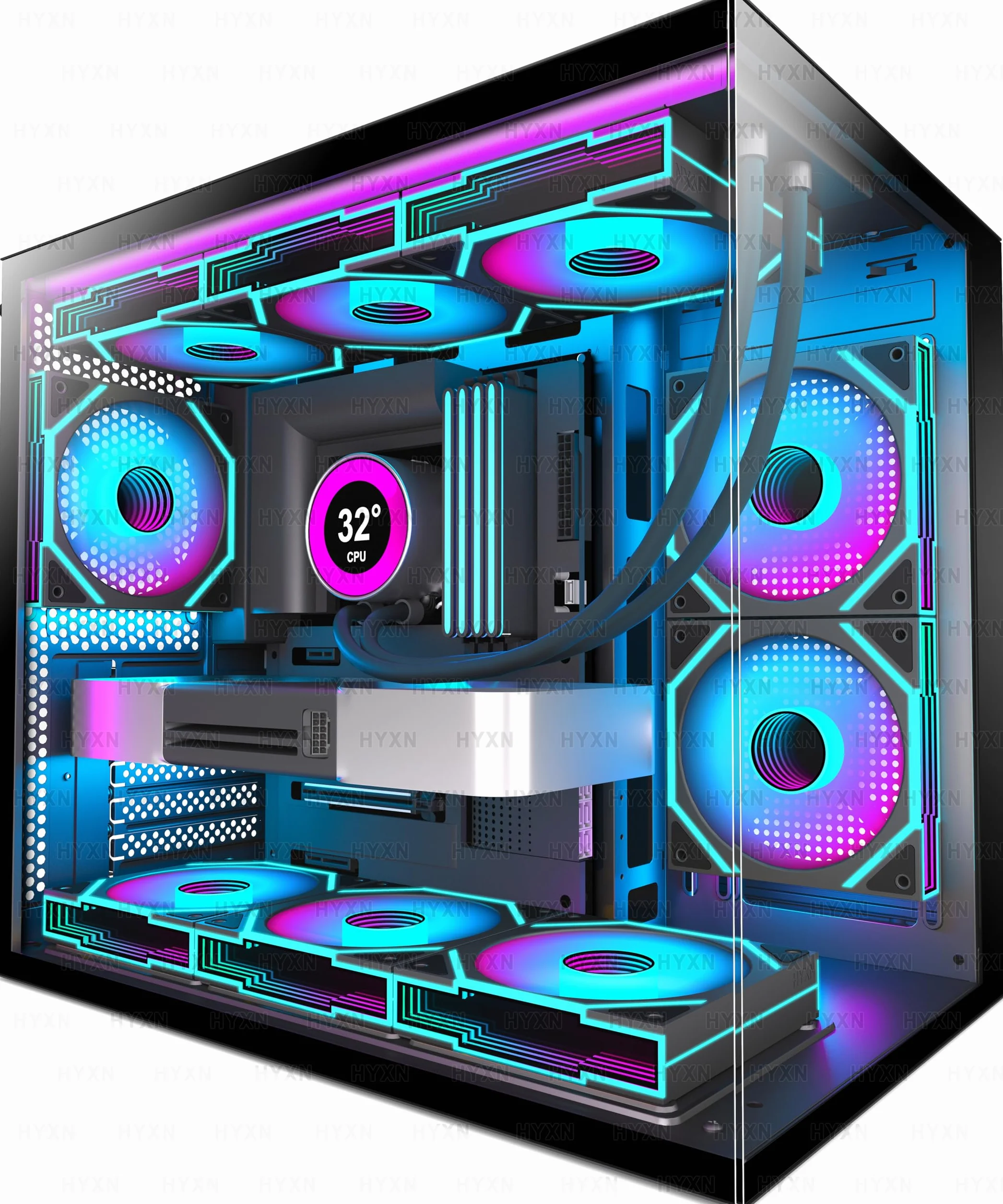 H3(2026) Case PC ATX – Preinstallato con 6 ventole ARGB PWM a specchio infinito,Compatta ATX Dual Camera Mid Tower Gaming PC Case, con Type-C 3.2 (Nero)