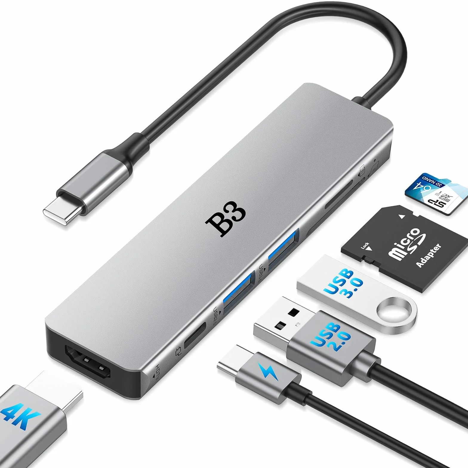 USB-C Hub 6-in-1 Multi-Port Adapter with 4K@60Hz HDMI, 100W PD, 2 USB-A Data Ports, and SD/TF Card Reader – Aluminum Type-C Hub for MacBook Air/Pro M1/M2, iPhone 17 Pro Max, Surface Go, XPS, iPad