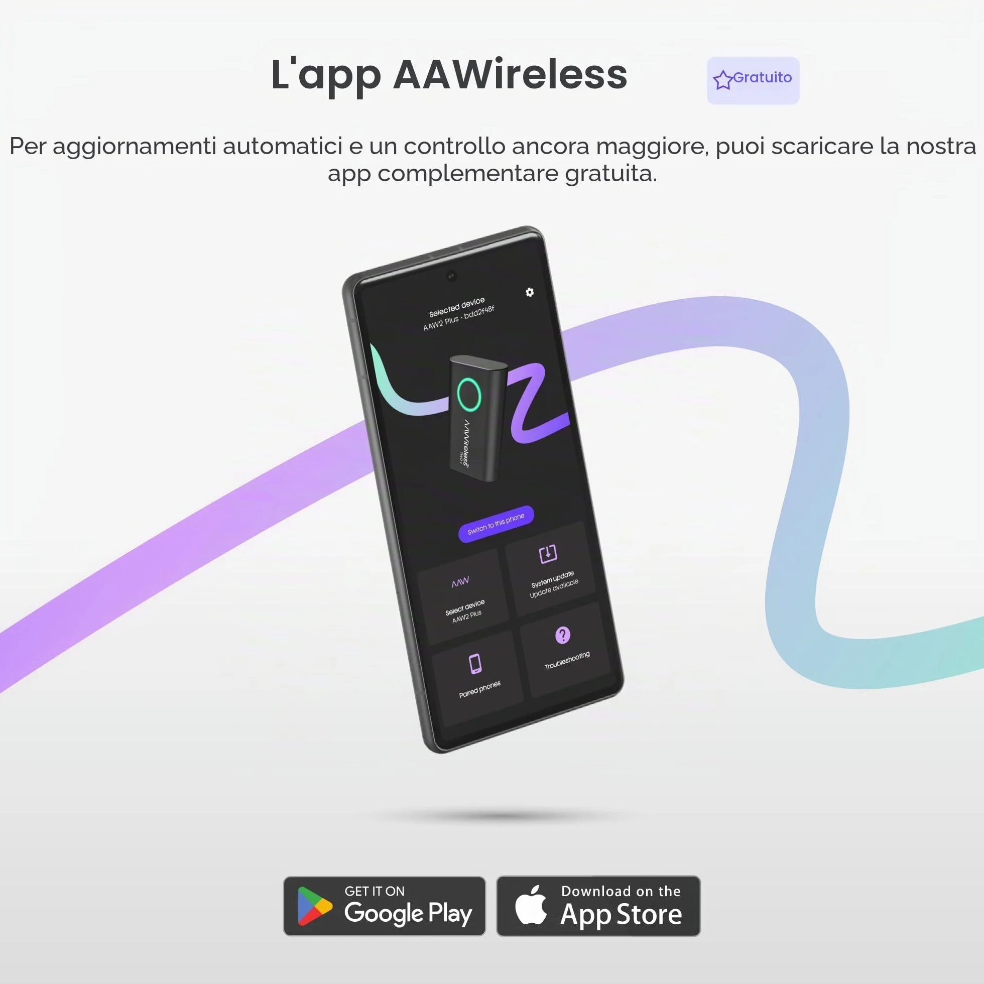 AAWireless Two+ Android Auto e Apple Carplay 2 in 1 - Connessione wireless tramite Bluetooth e WiFi - Adatto per iOS 10+ e Android 11+ - Pulsante multifunzione - Prodotto in Europa