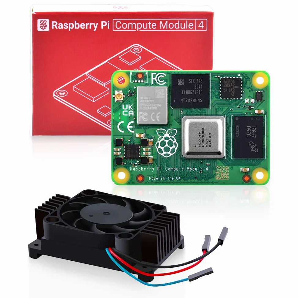 Raspberry Pi Compute Module 4 con CM4 dissipatore di calore PWM Fan, CM4 4GB RAM 0GB (Lite) Scheda singola 64-Bit Quad-Core Processore Bluetooth 5.0 Dual-Band WiFi (CM4104000)