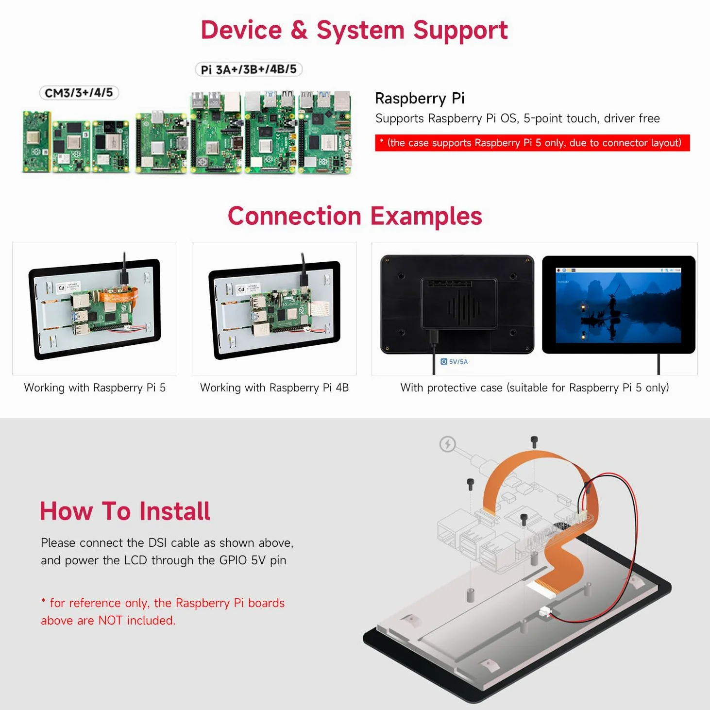 Waveshare Official Pi 7inch Raspberry Pi Touch Display 2 With White Case, 720 x 1280, IPS, DSI Interface, 5-Point Touch