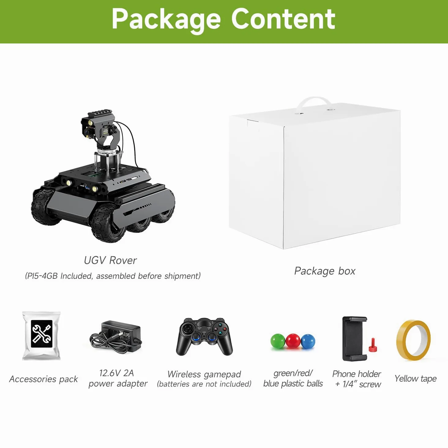 Waveshare UGV Rover Open-Source 6 Wheels 4WD AI Robot,Compatible with Raspberry Pi 5, Dual Controllers, Comes with Pan-Tilt Module, PI5-4GB Included