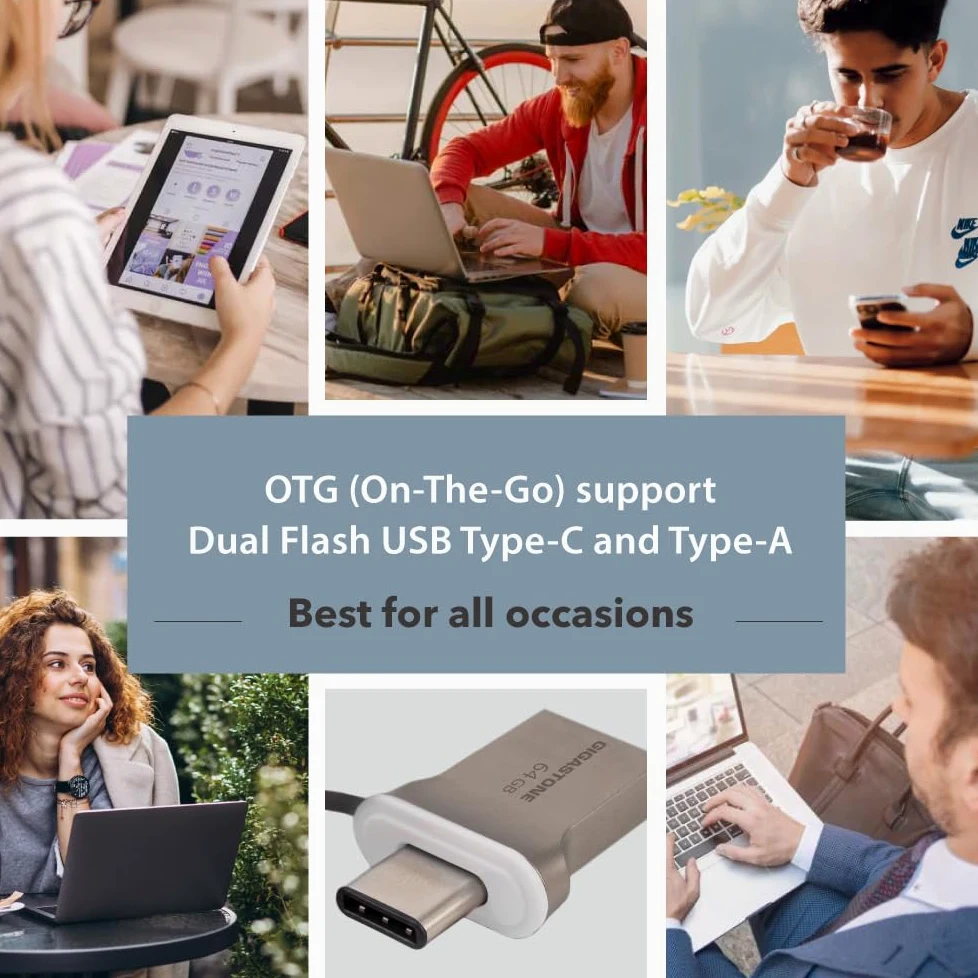 GIGASTONE Z50 128GB confezione da2, Chiavetta USB Dual OTG 2in1, USB3.2 Gen1, Connettori doppio Tipo C e Tipo A, Stile metallico, Affidabile, Durevole, Compatibile con Interfaccia USB2.0/USB3.0/USB3.1