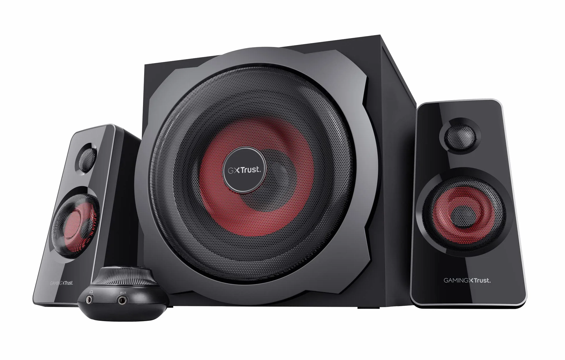 Trust Tytan Set Altoparlanti 2.1 con Subwoofer, Risparmio Energia, Nero/Rosso