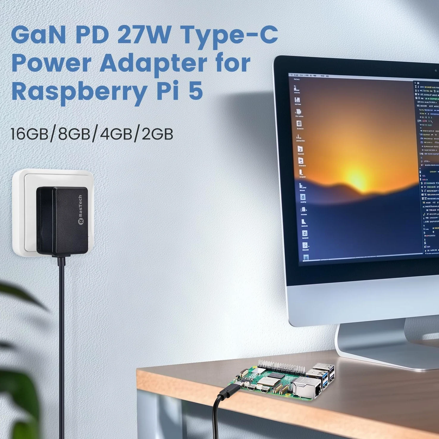 RasTech Raspberry Pi 5 4GB Kit 64GB Edition con dispositivo di raffreddamento attivo, alimentatore USB-C 27W GaN 5.1V5A, scheda Pi5 4GB, kit lettori di schede da 64 GB, custodia Pi 5, cavi Dual 4K