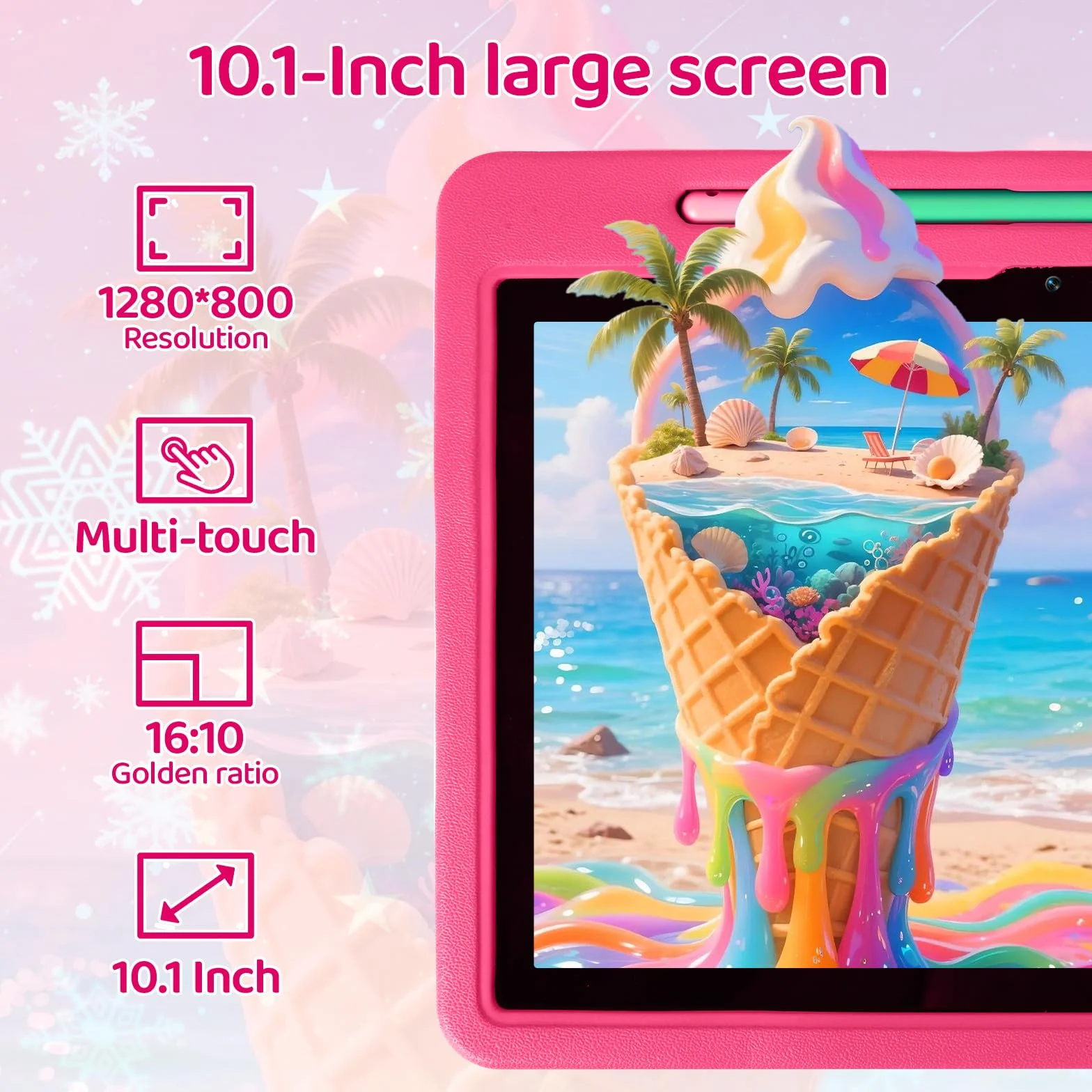 Tablet Bambini Android 16 Pollici 10, 20GB RAM 1TB TF, Batteria 6000mAh, WiFi 6/BT 5.3 - Rosa