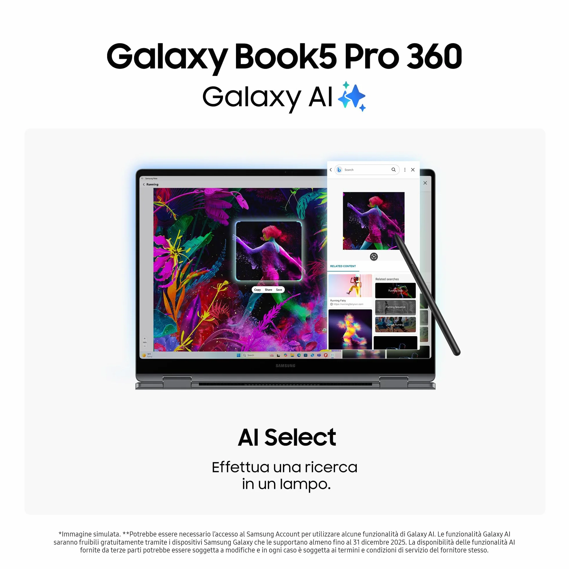 Samsung Galaxy Book5 Pro 360 16", Garanzia 3 anni, AI PC, Processore Intel Core Ultra 7 Serie 2, 16GB RAM, 1TB SSD, Display touch 3K Dynamic AMOLED 2X, S Pen, Windows 11 Home, Copilot+ PC, Gray [ITA]