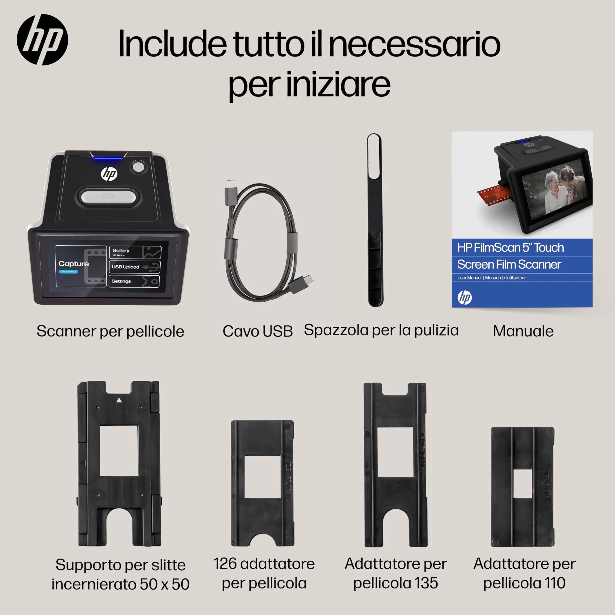 HP FilmScan Touch Screen Scanner Pellicole Diapositive Schermo LCD 5" 22MP 135 126 110