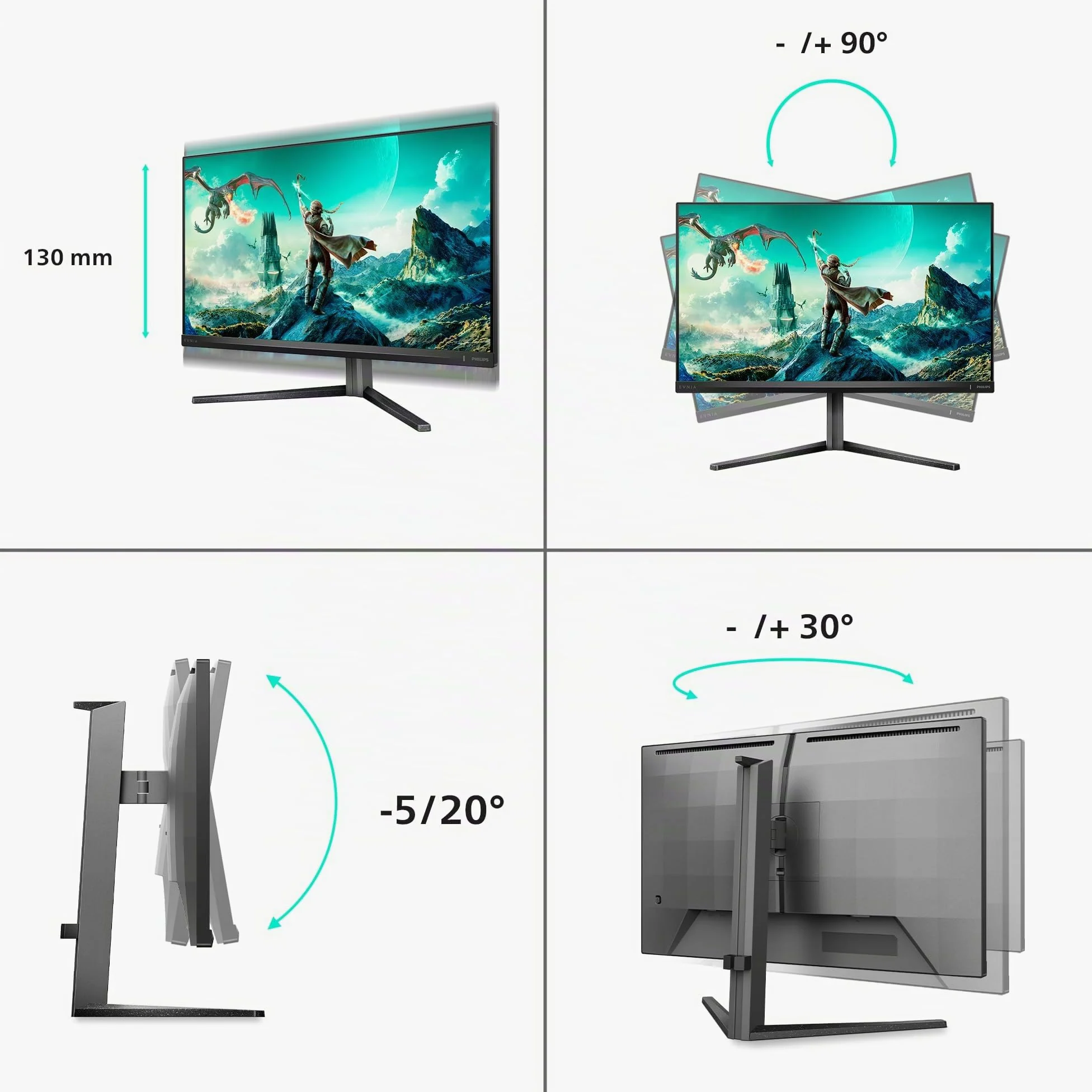 Philips Gaming Monitor 27M2N3800A 27 pollici, 3840x2160, UHD, 160Hz, Fast IPS Panel, 0.5ms MPRT, Speakers, Height Adjustment,(HDMI2x 2.1 DP 1x 1.4) Adaptive Sync, HDR400, G-Sync Comp., Grigio Scuro