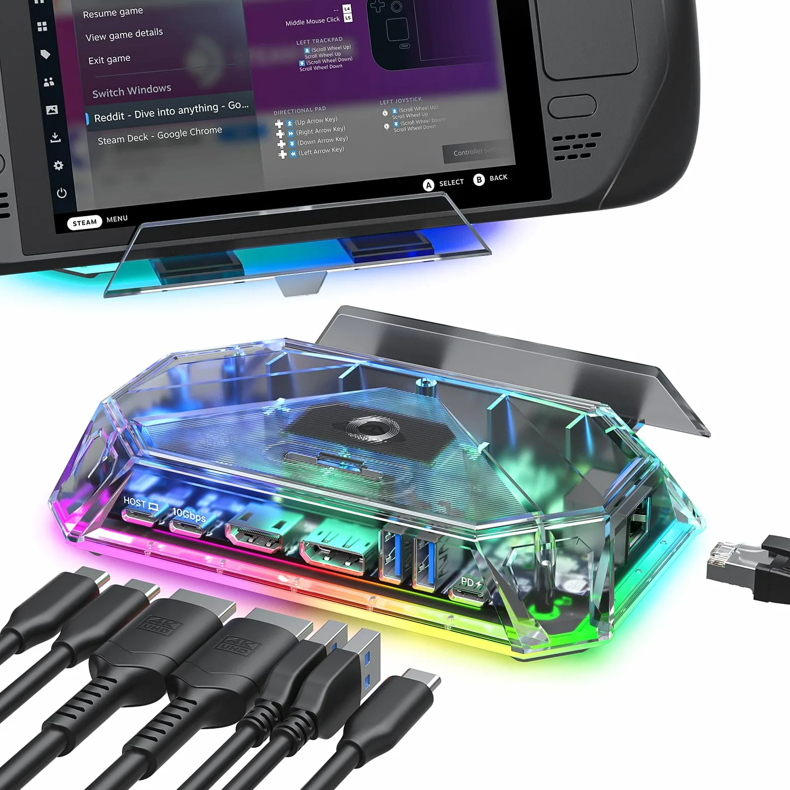 JSAUX RGB Docking Station Compatibile con Steam Deck (OLED)/ROG Ally/Legion Go, Dock Steam Deck 12 in 1 con 4K@120Hz HDMI e DisplayPort Gigabit Etherne USB C 3.2 USB A 3.2, Supporto VRR, ALLM, HDR