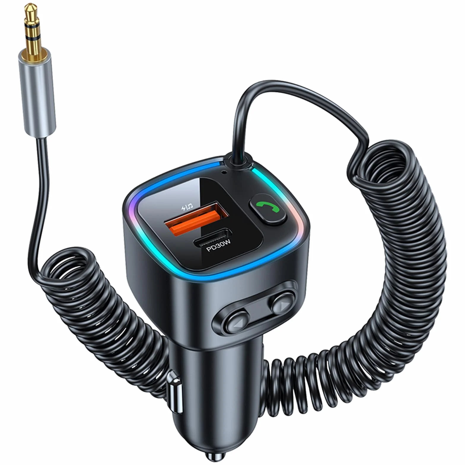 Aux Bluetooth 5.4 Auto Ricevitore Bluetooth per Auto con Jack AUX da 3,5 mm Ricarica Rapida 42W (PD 30W & QC 12W) Supporta Chiamate in Vivavoce Musica Hi-Fi RGB Compatibilità U-Luce