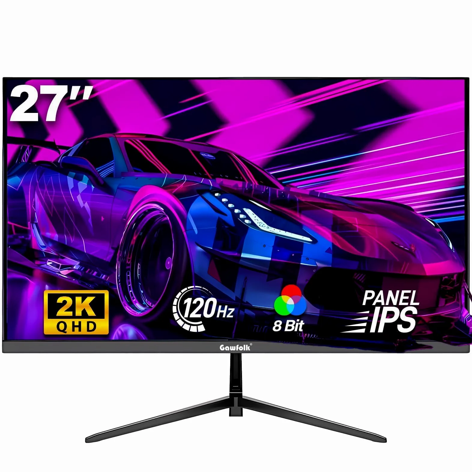 Gawfolk Monitor Gaming 27" QHD 2K | 120Hz 1ms per Esperienza Immersiva | AMD FreeSync | Design Senza Bordi | HDMI/DP e Montaggio a Parete