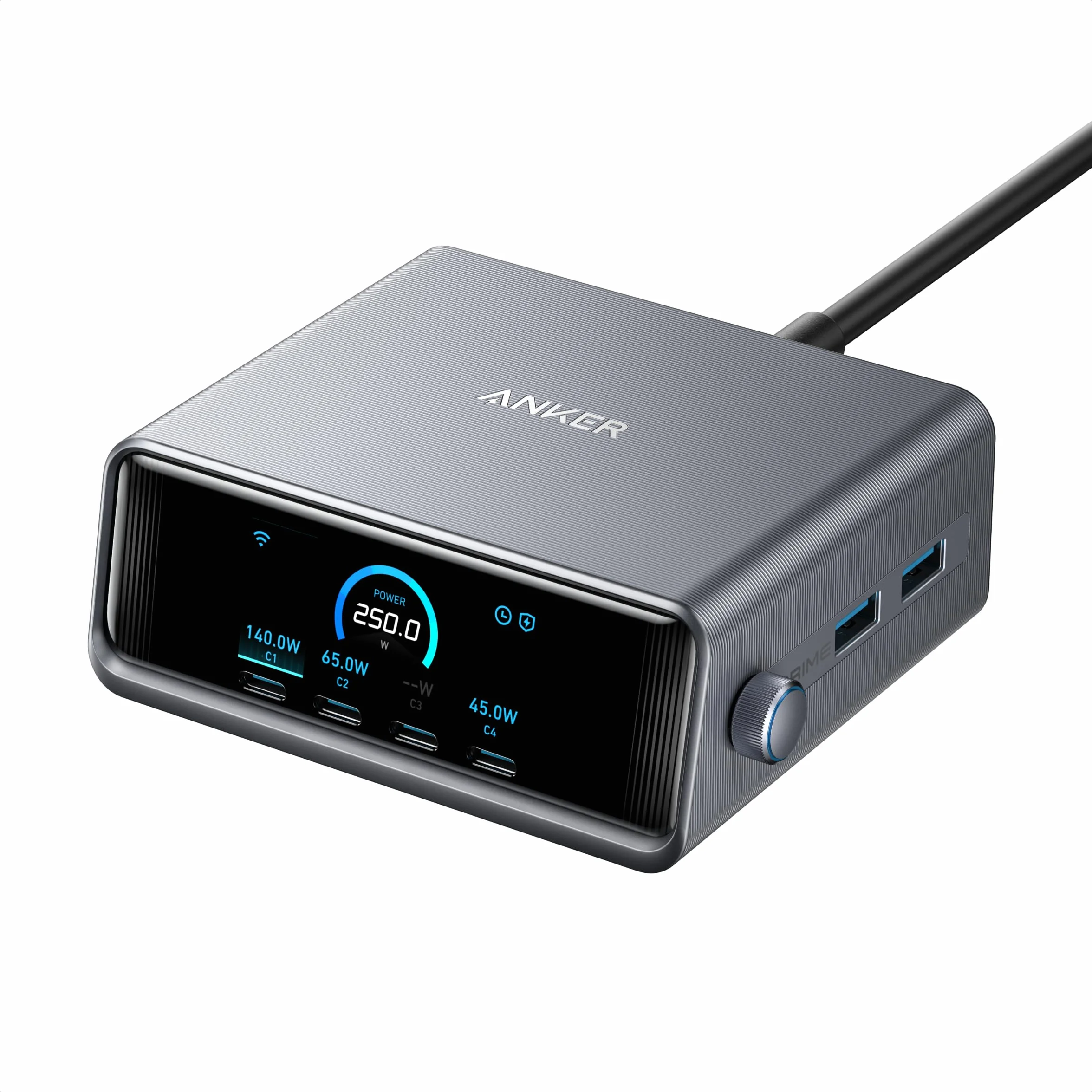 Anker Prime 250W Caricatore USB C GaN 6 Porte Display LCD 2,26''