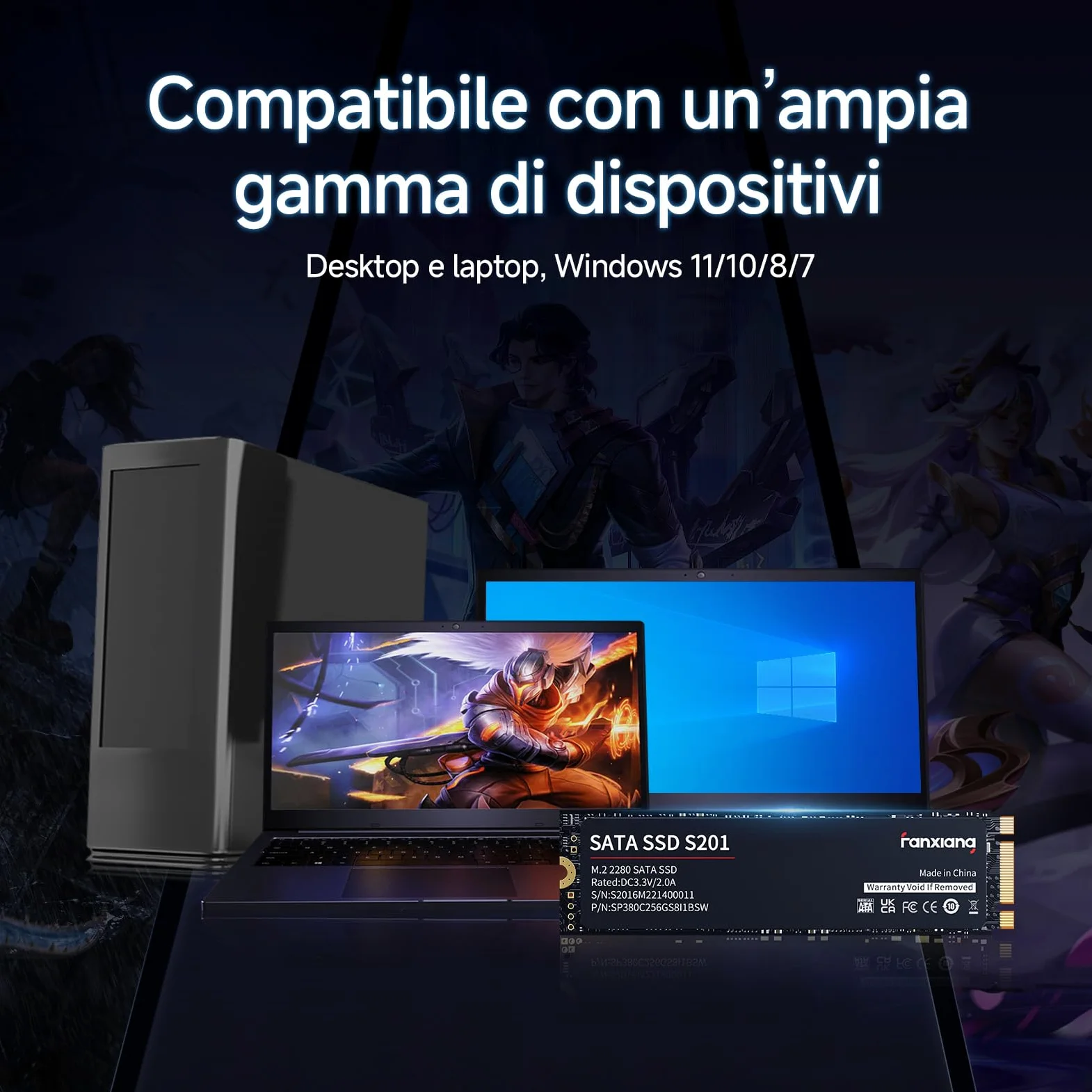 fanxiang S201 SSD SATA 128GB, M.2 2280 SATA Hard Disk SSD Interno, Cache SLC 3D NAND, Fino a 550 MB/s - Compatibile con Computer Portatili e Computer Desktop