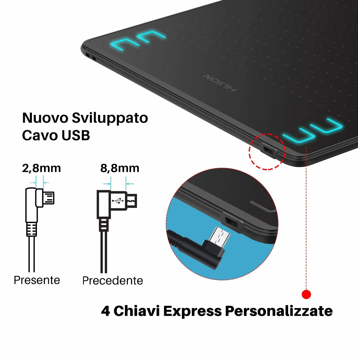 HUION HS64 Tavoletta Grafica con Penna a Pressione 8192 Senza Batteria con Pressione a Quattro Tasti Supporta il Sistema Operativo Android 6.0, Windows e MacOS