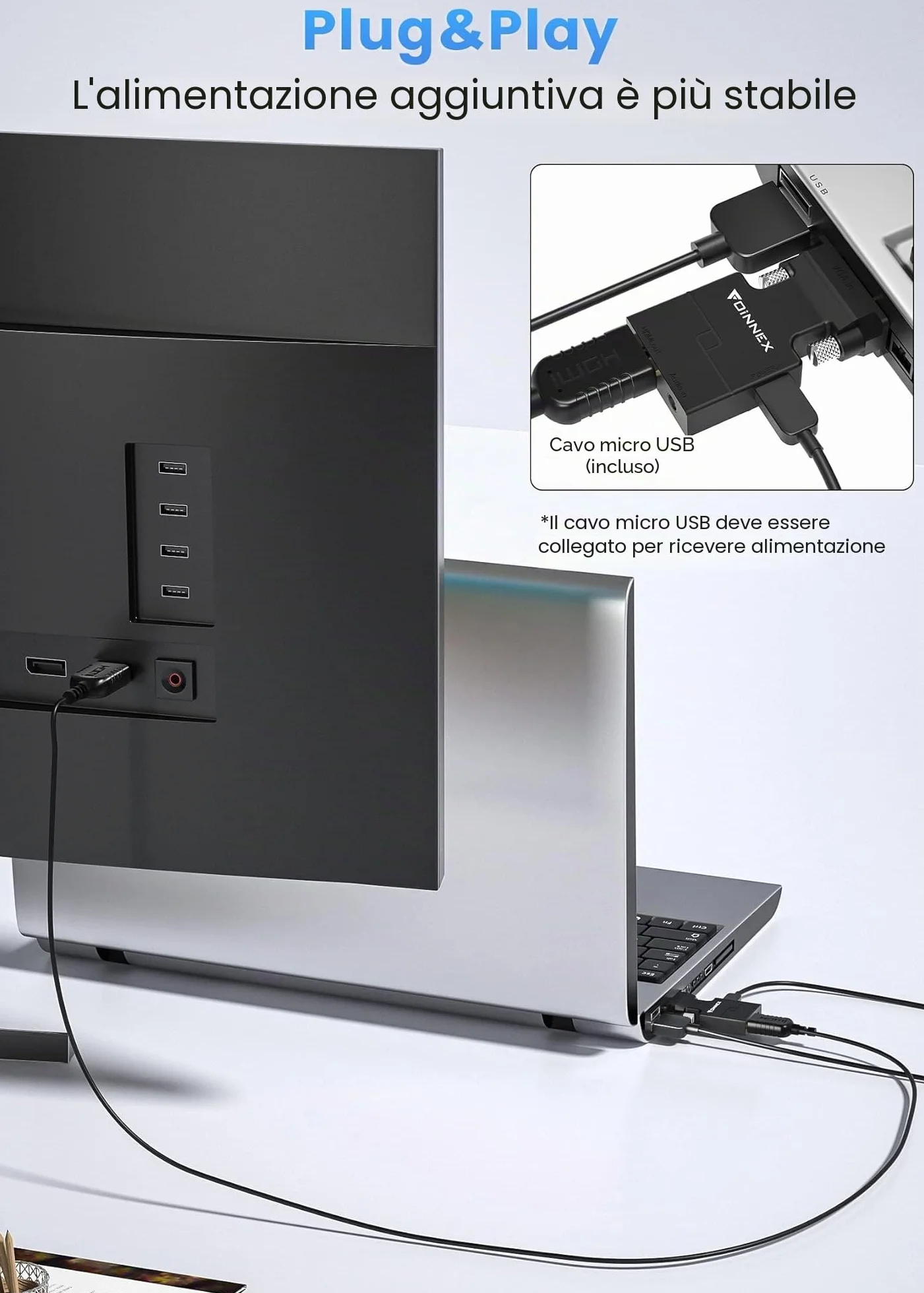 FOINNEX Adattatore da VGA a HDMI, Convertitore da VGA to HDMI con Audio Video, 1080P Converter Adapter VGA Maschio a HDMI Femmina Connettore per Collegamento di Laptop con Proiettore PC TV Box Monitor