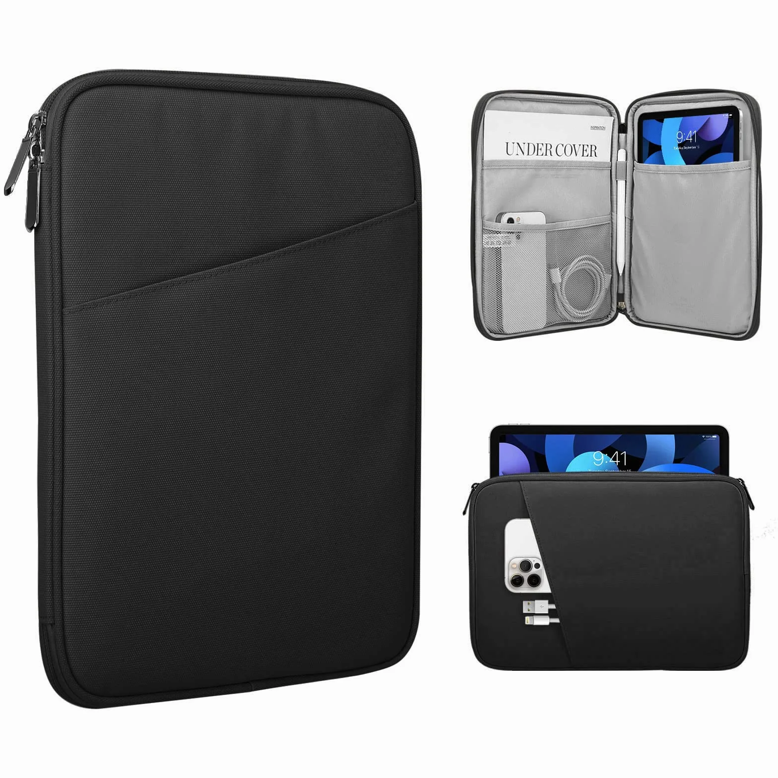 TiMOVO 9-11" Custodia per Tablet, Compatibile con iPad 11" A16 2025, iPad 10,9"/10,2"| Air 11", Galaxy Tab A9+ / A11 Plus 11", Borsa Protettiva con Tasche, Nero