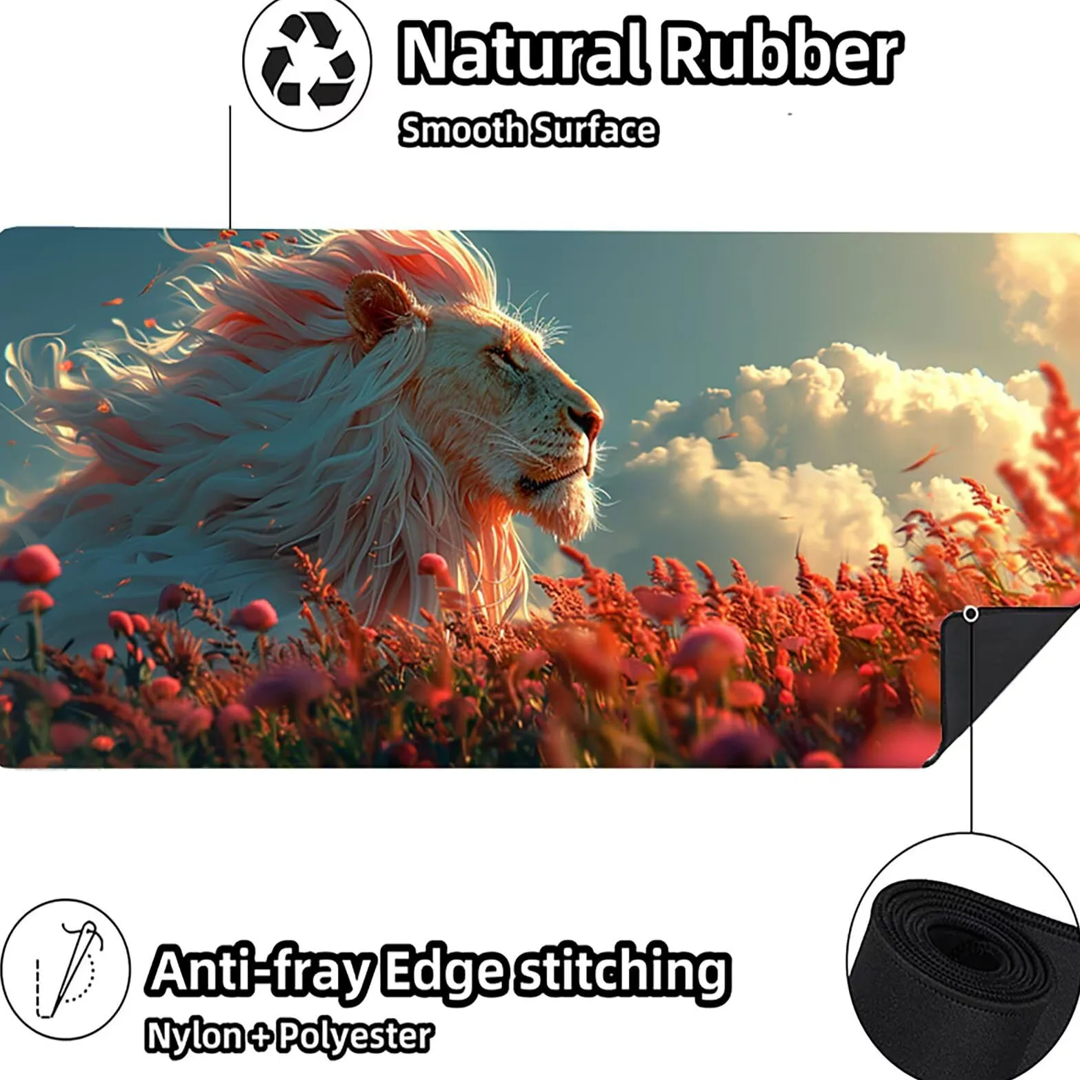 Tappetino Mouse XXL 1500 x 800 mm, Tappetino Mouse Leone, Gaming Mousepad Migliorare la Velocità e la Precisione, Mouse Pad con Base in Gomma Antiscivolo, Ufficio Accessori Gaming, Bianco 9-9250
