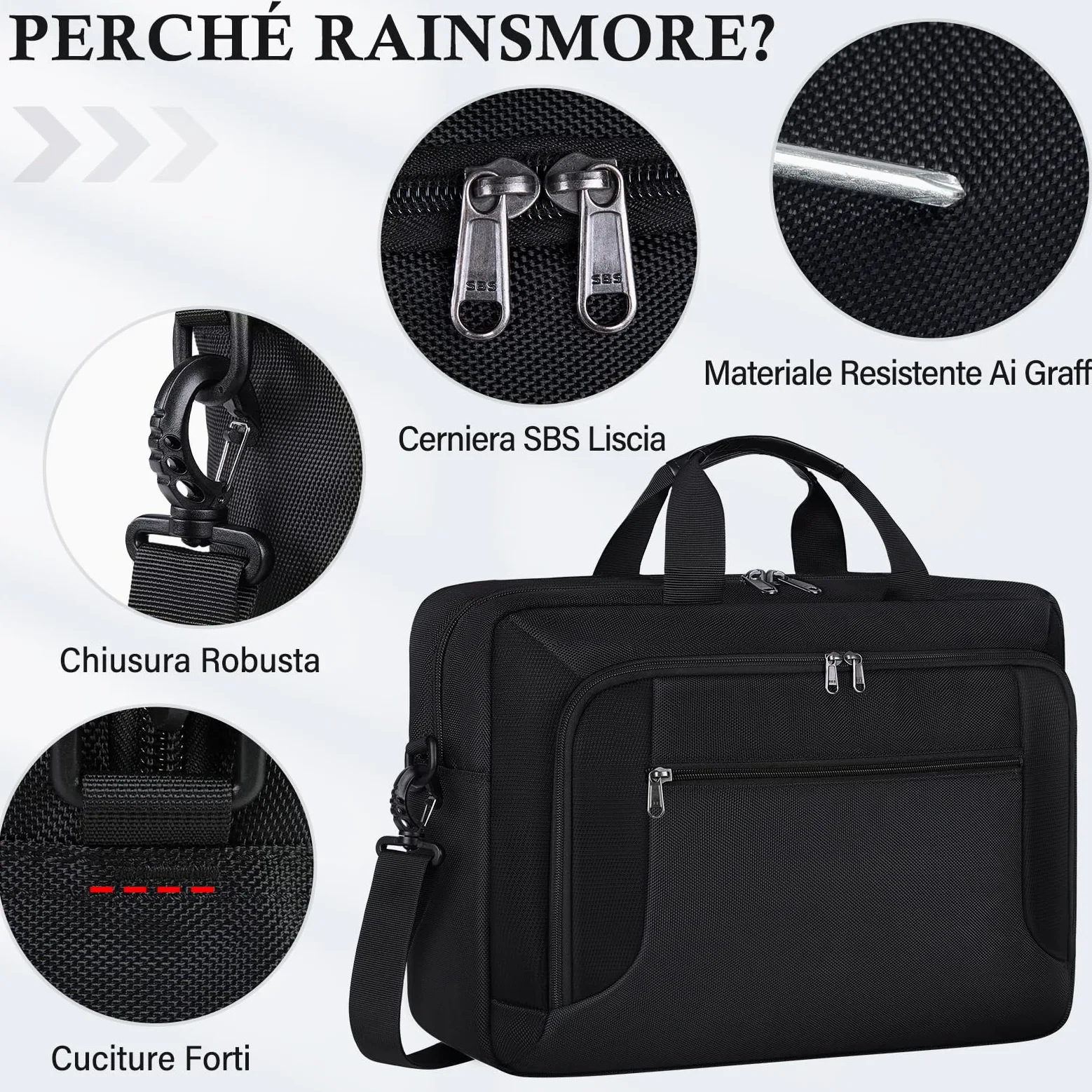 RAINSMORE Borsa Porta PC 17" Lavoro Uomo Laptop Porta Documenti Università Ufficio Professoressa Scuola Nero