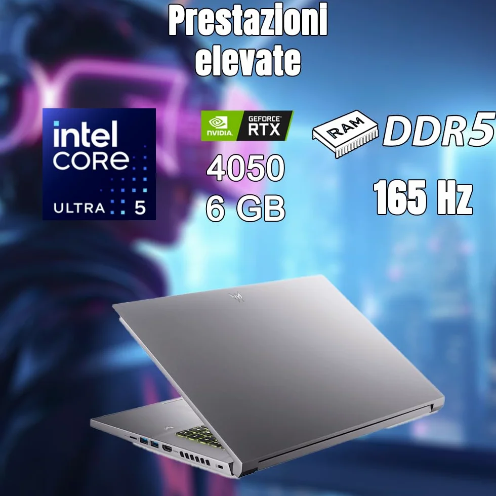 acer Notebook Gaming Predator Triton Neo • Portatile Gaming Processore Intel Ultra 5 125H • RAM 16 GB DDR5 • SSD 1 Tb • Display 16.0" FULL HD IPS 165 Hz • NVIDIA GeForce RTX 4050 6 GB GDDR6