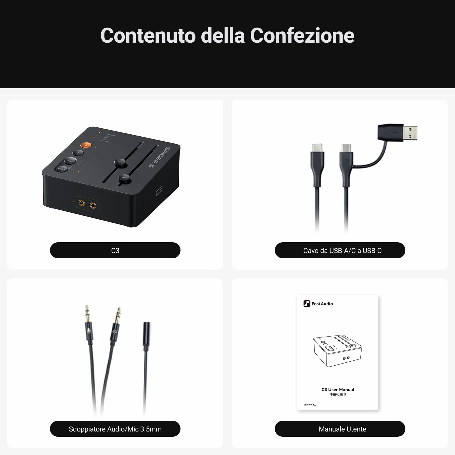 Fosi Audio C3 Scheda Audio USB PC, Gaming DAC con Audio Surround 7.1, Scheda Audio Esterna con XMOS XU316 e CS43131, Microfono Noise Cancelling per FPS, PS5, Switch, Laptop, Mac, Nero