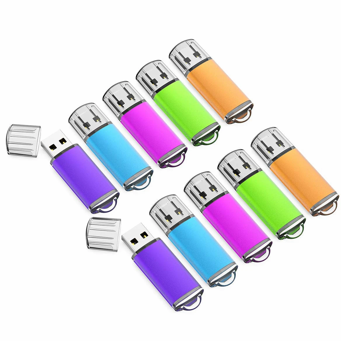 K&ZZ - Chiavetta USB 2.0 da 64 GB, confezione da 10 unità flash da 64 GB, chiavetta USB 2.0 con zip, 5 colori (viola, blu, rosa, verde, arancione)