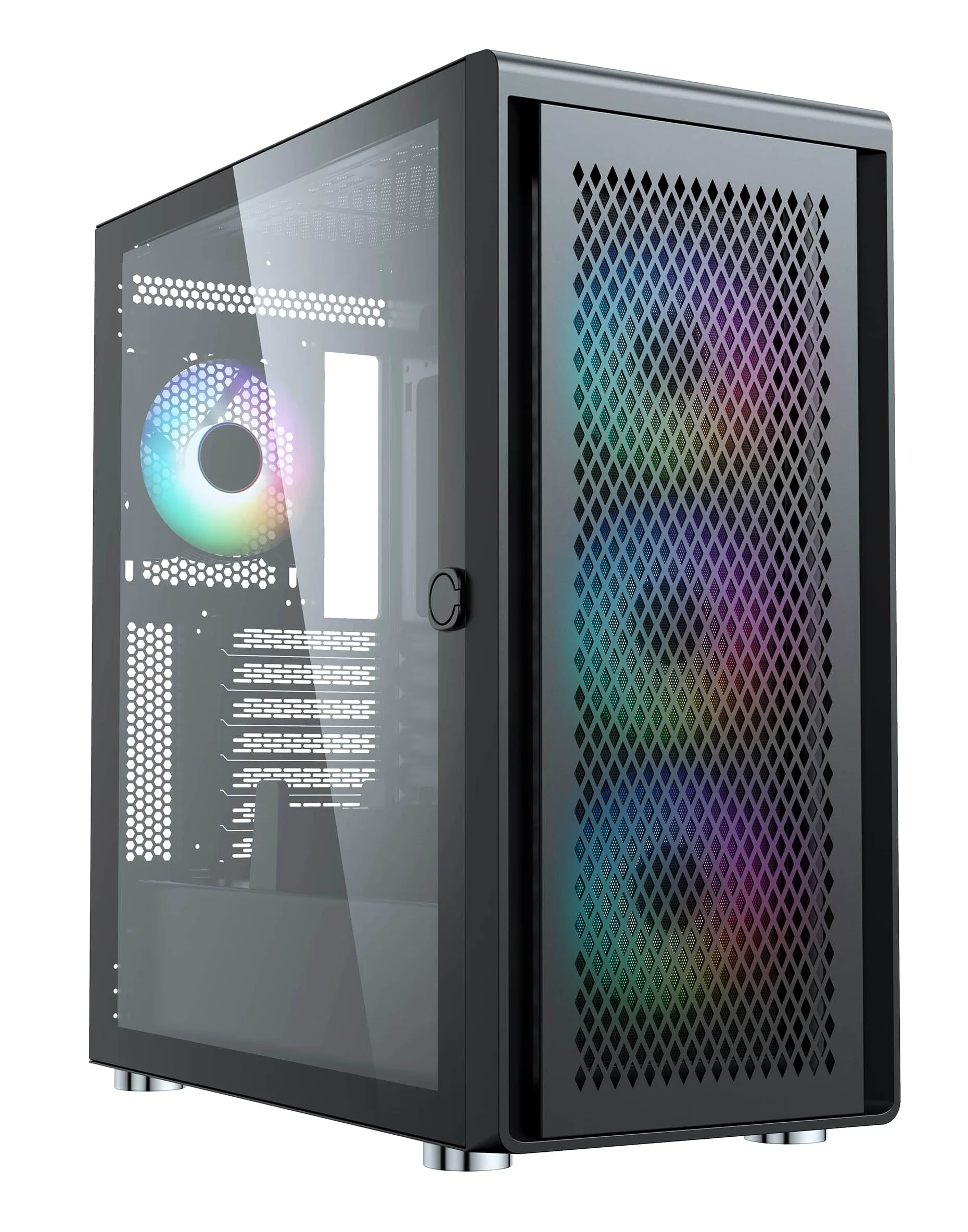 Air 100 Black Midi Tower ATX Case per PC, rete metallica, finestra laterale in vetro temperato, 4 ventole A-RGB da 120 mm preinstallate, radiatori da 360 mm, scheda madre E-ATX/ATX/mATX/ITX