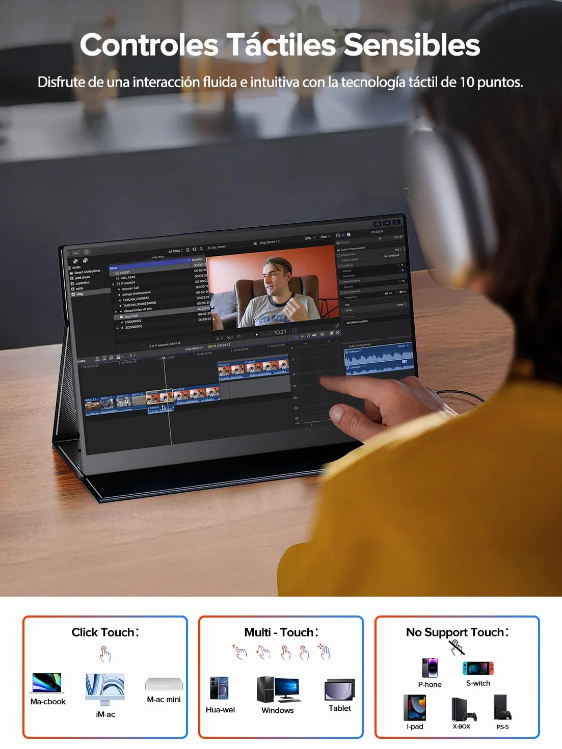 UPERFECT Monitor Portatile Touchscreen 15.6" 125% sRGB FHD HDR Opaco 2000:1 Contrast, Custodia Multifunzionale in Pelle, Compatibile con VESA, Doppia porta USB-C per Laptop/Telefono/Console di Gioco