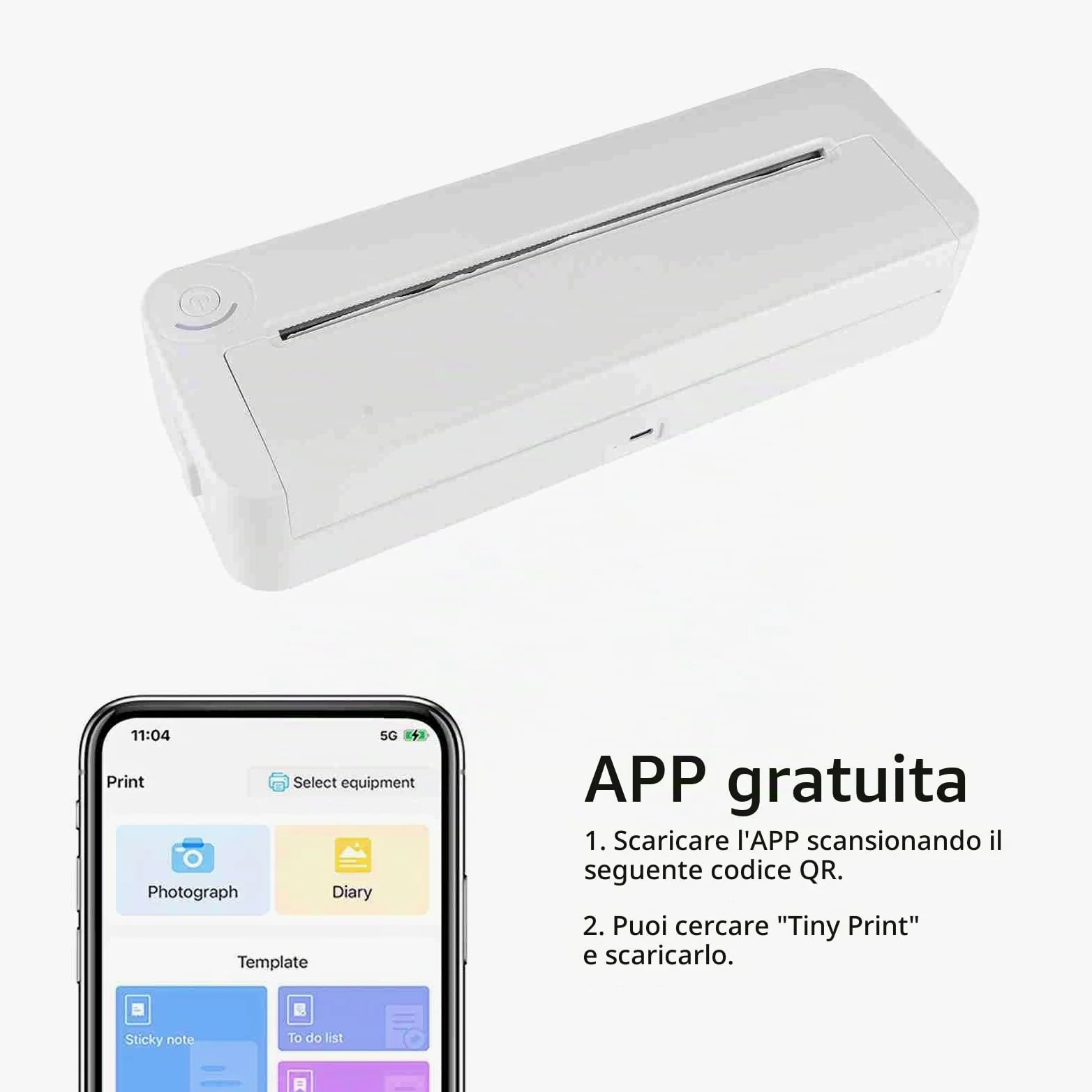 HUIOP Stampante Portatile,Stampante Portatile per Carta A4 Stampa Termica Wireless BT Connect Compatibile con iOS e Android Supporto per Stampante Fotografica Mobile Larghezza 210 mm per Viaggi