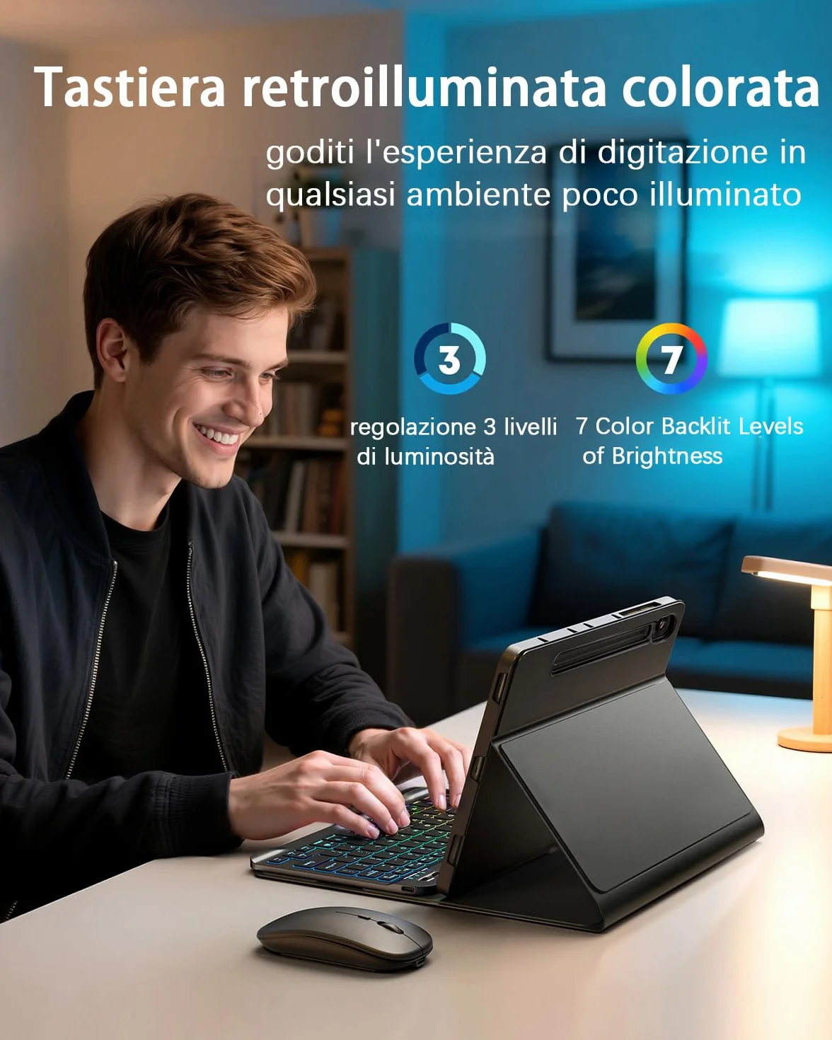 Per Samsung Galaxy Tab S10 Lite/S10 FE(2025)/S9 FE(2023)/Tab S9(2023)/Tab S8(2022)/Tab S7 (2020)10,9-11 Pollici Cover Con Bluetooth Italiano(QWERTY)Tastiera Retroilluminati Mouse Backlit Keyboard Case