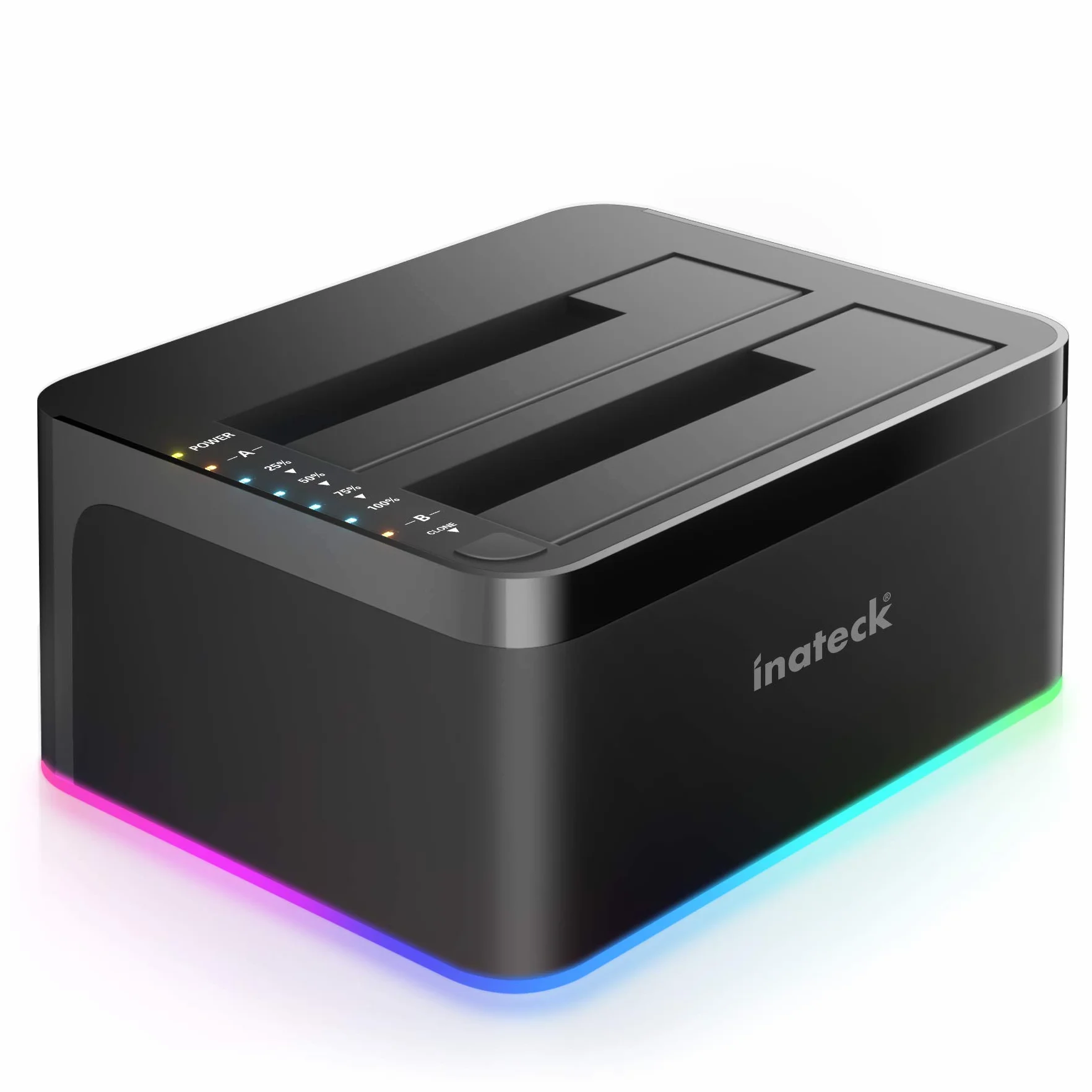 Inateck Stazione di aggancio (Docking Station) per disco rigido RGB SATA a USB 3.0 con clonazione non in linea (offline), per HDD e SSD da 2,5 e 3,5 pollici, supporto UASP, nero, SA02003